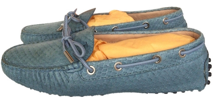 TOD'S GOMMINO PYTHON SNAKE SNAKESKIN BLUE DRIVERS LOAFERS FLAT FLATS BALLET SHOES