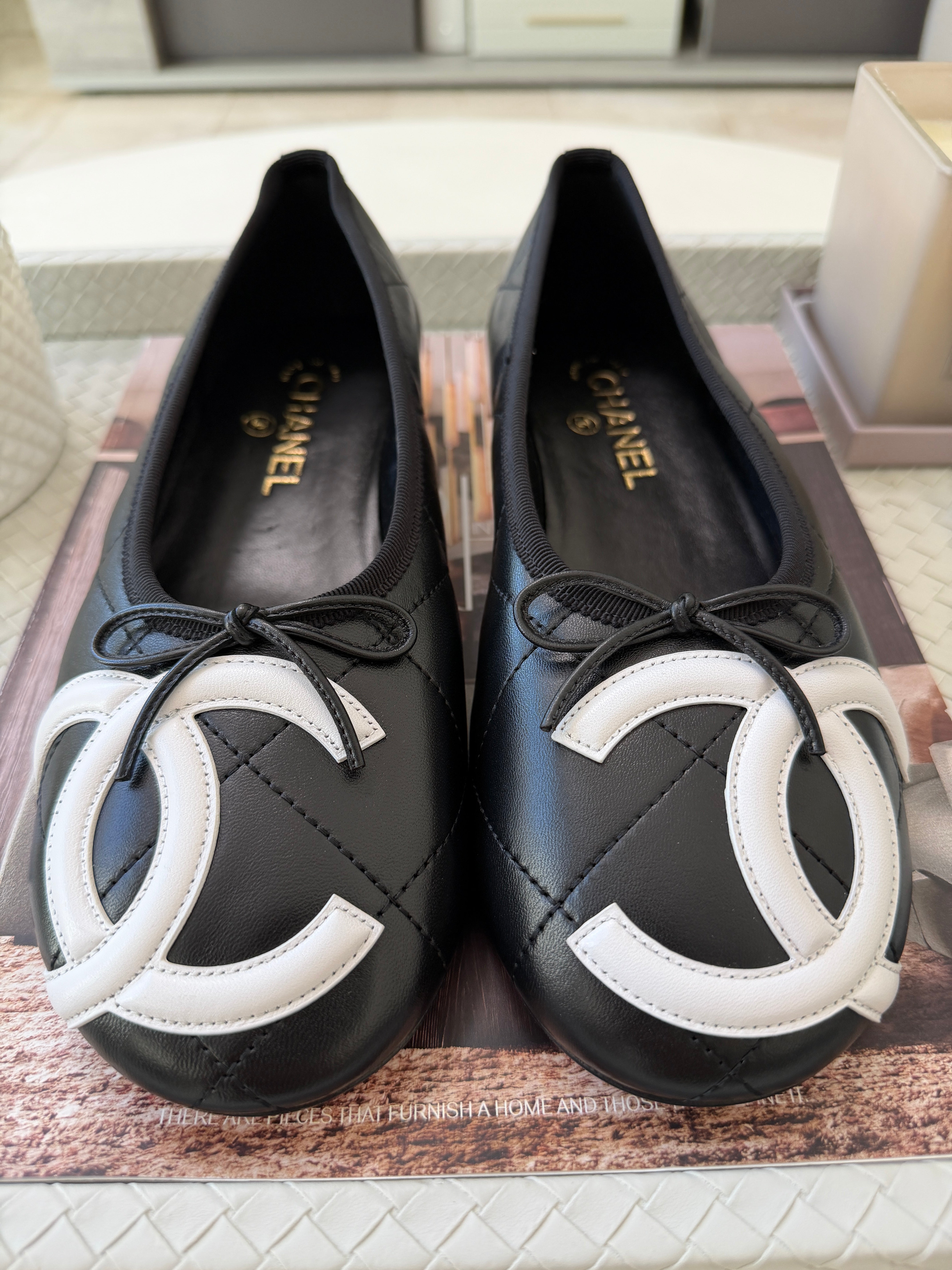 Chanel Cambon 2026 Coco Beach CC Logo Black Leather White Ballet