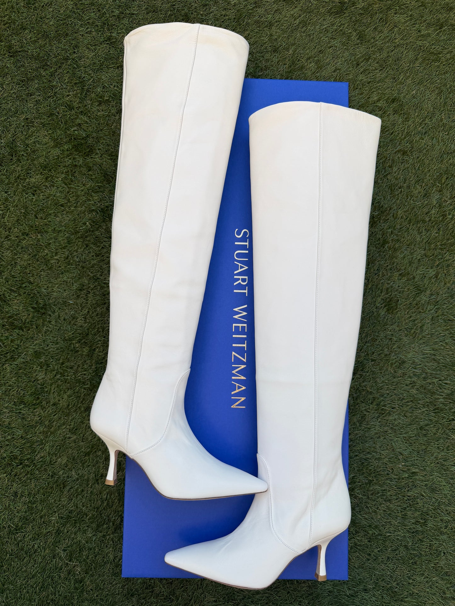 STUART WEITZMAN NAOMI NAPA LEATHER IVORY WHITE ZIP OVER KNEE BOOTS WIDE CALF BOOT