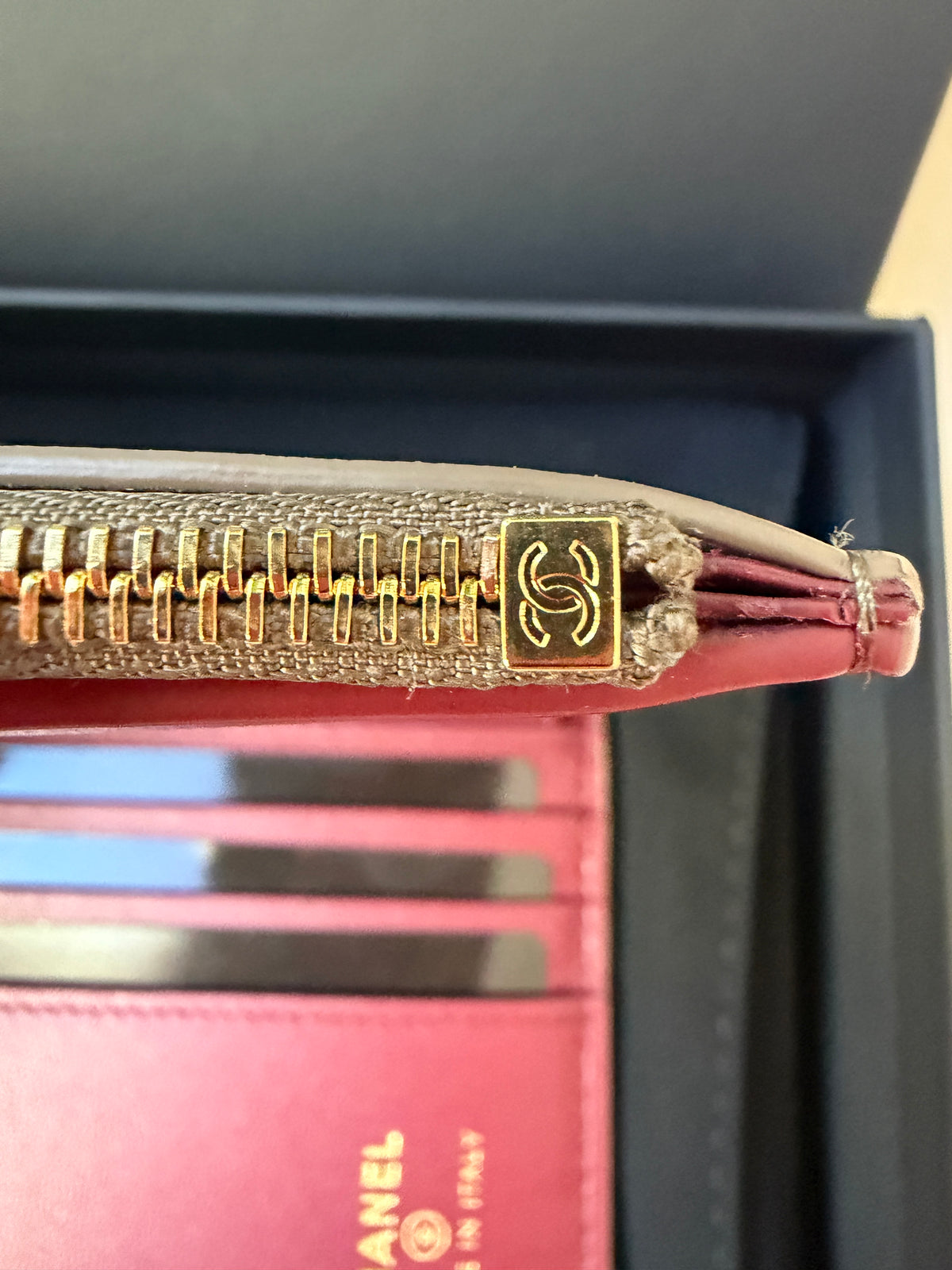 Chanel Metier’s d’Art 26A Bifold Dark Khaki Fonce Chèvre Leather Gold CC Logo Small Wallet Card Holder