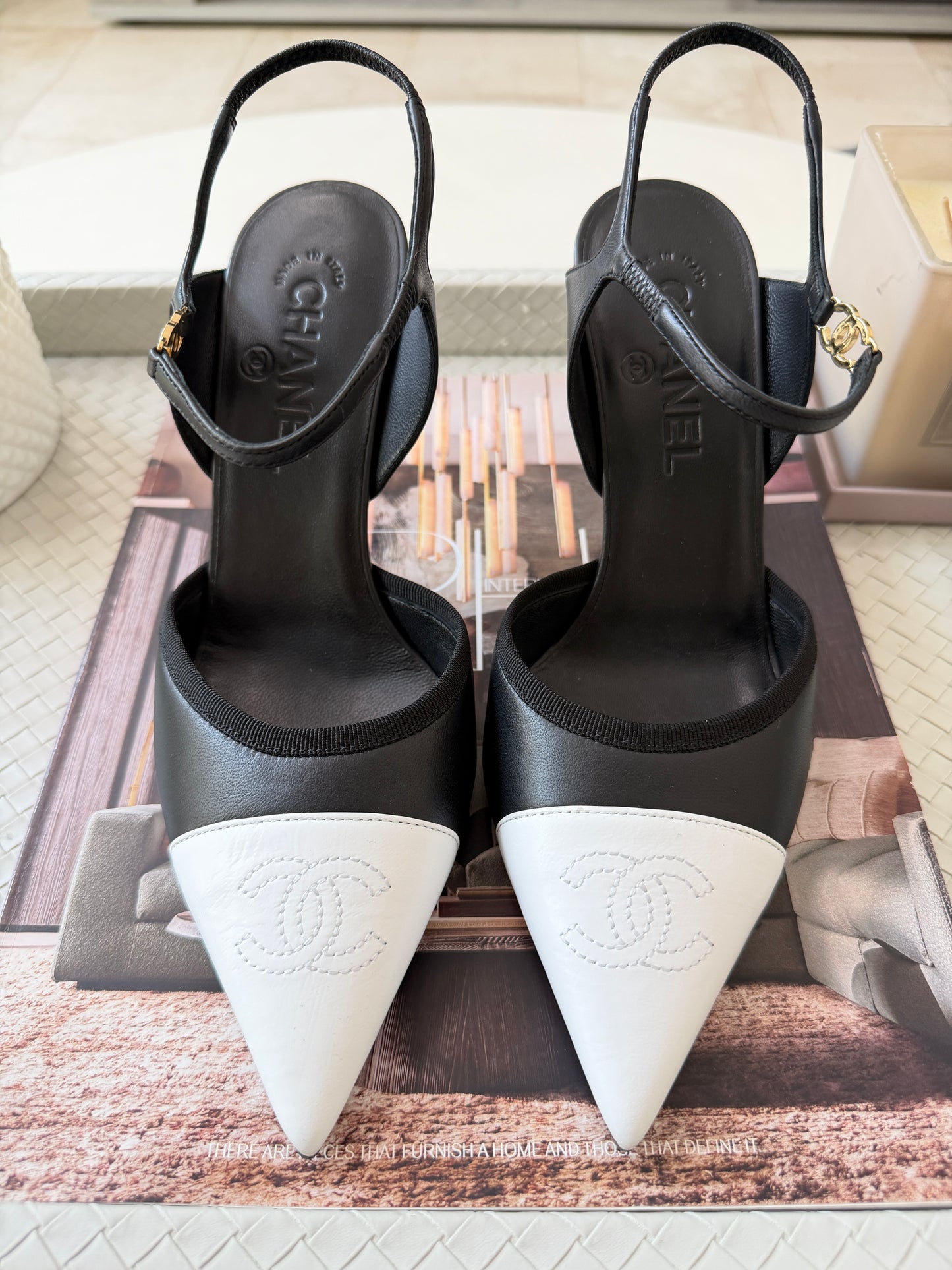 CHANEL SS 2026 BLAZY BLACK WHITE TOE LEATHER CC LOGO HEELS SHOES PUMPS SLINGBACKS