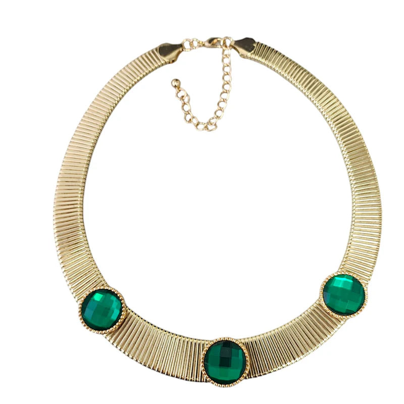 Gardenia Jewelry Vintage Gold Egyptian Emerald Green Gold Tone Crystal Necklace