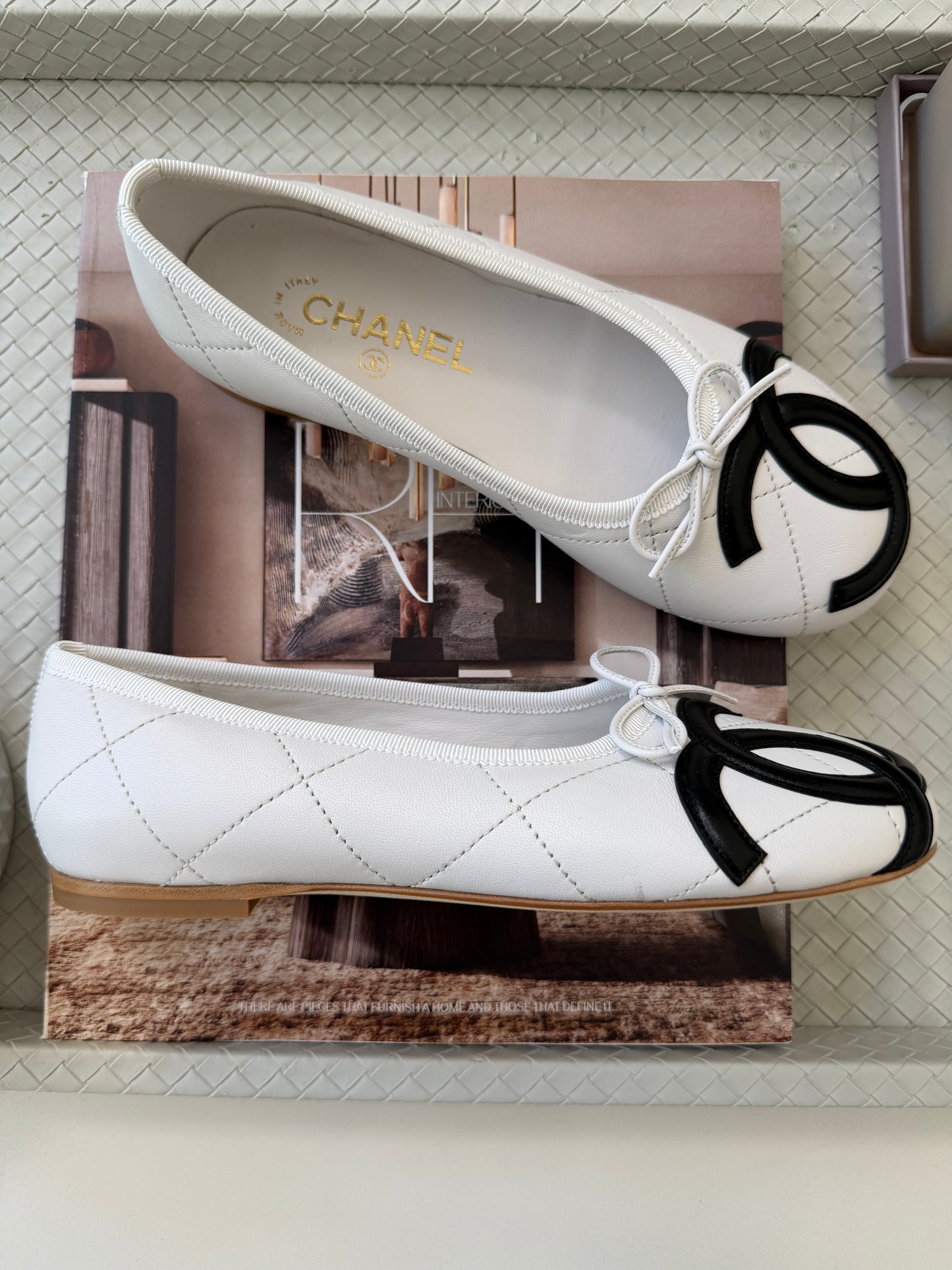Chanel Cambon 2026 Quilted CC Logo White Black Leather Ballet Ballerina Flats