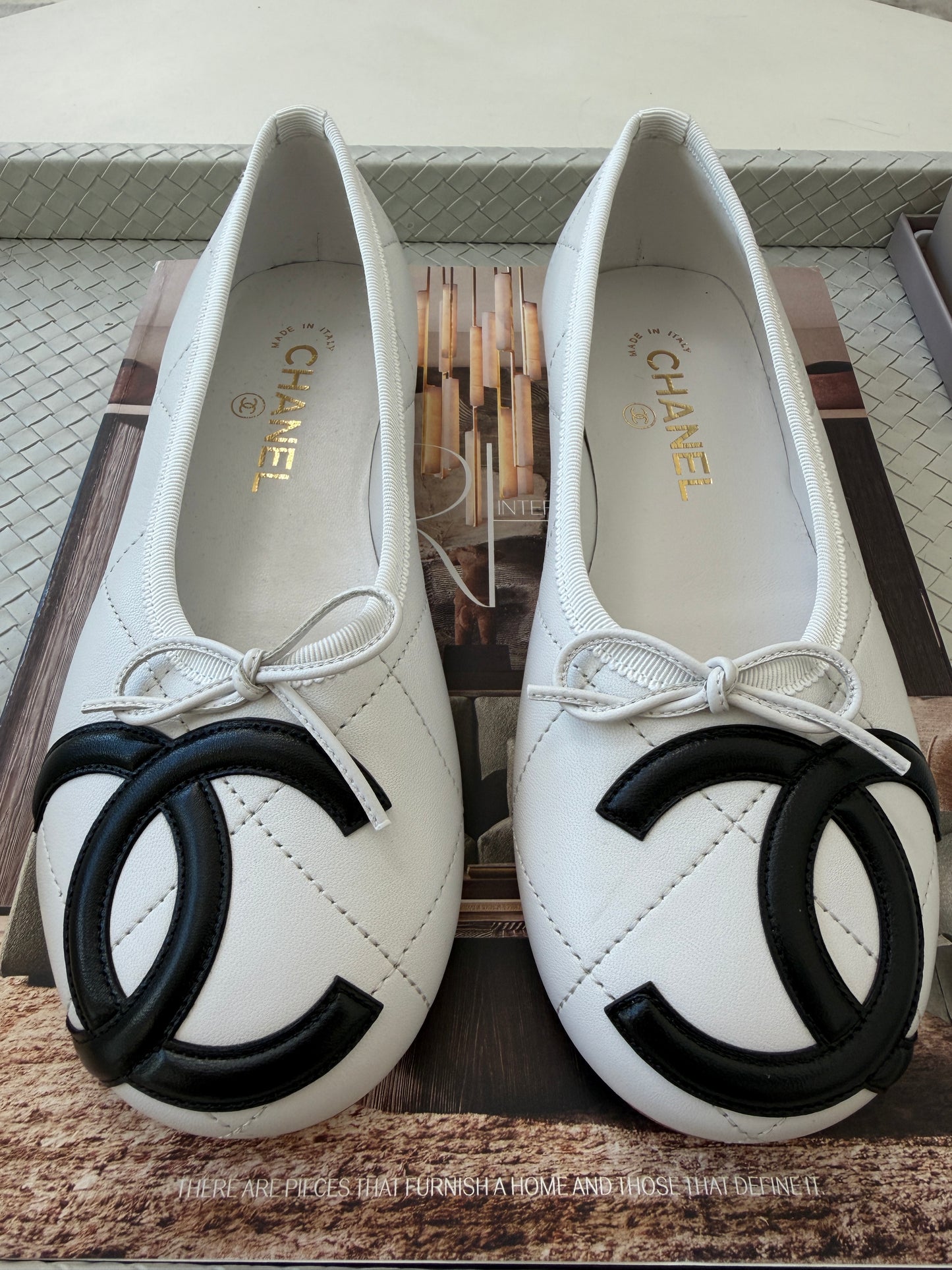 Chanel Cambon 2026 Quilted CC Logo White Black Leather Ballet Ballerina Flats