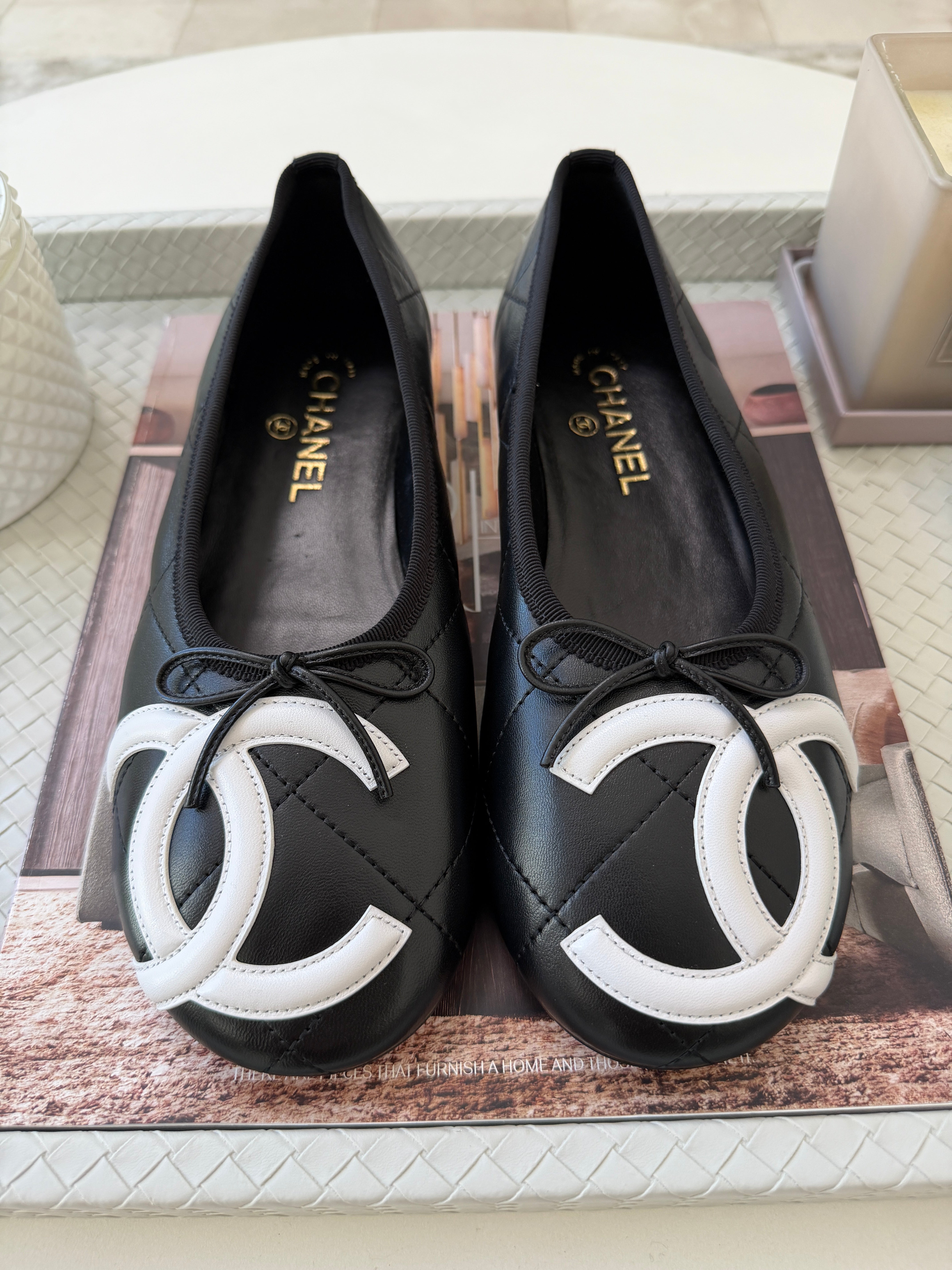 Chanel Cambon 2026 Coco Beach CC Logo Black Leather White Ballet