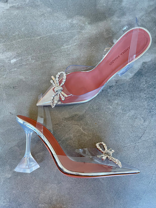 Amina Muaddi Rosie PVC Clear Transparent Bow Crystal Embellished Pumps