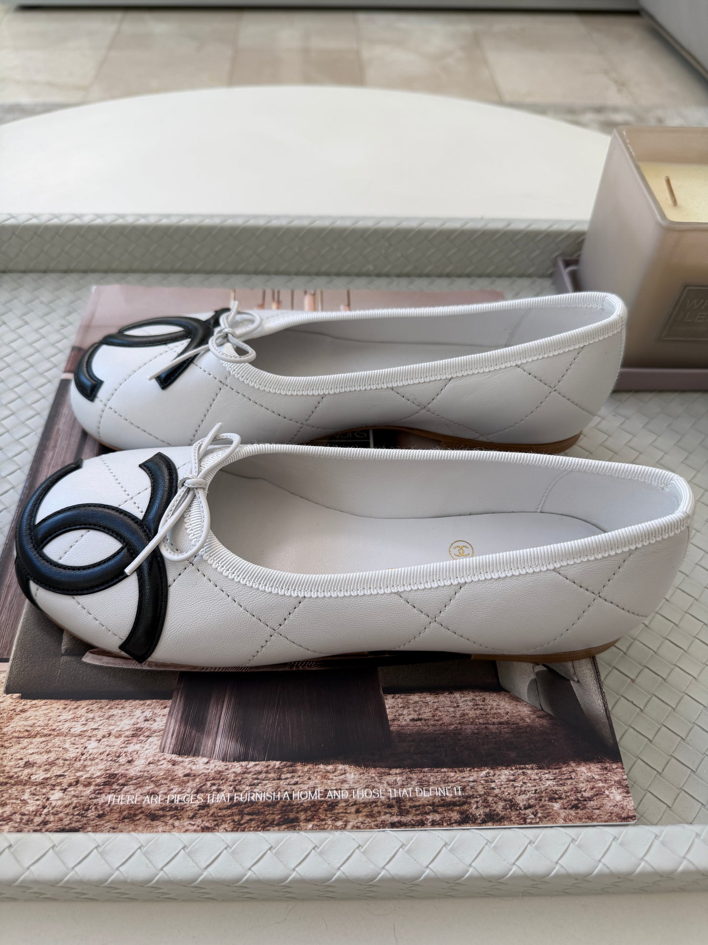 Chanel Cambon 2026 Quilted CC Logo White Black Leather Ballet Ballerina Flats