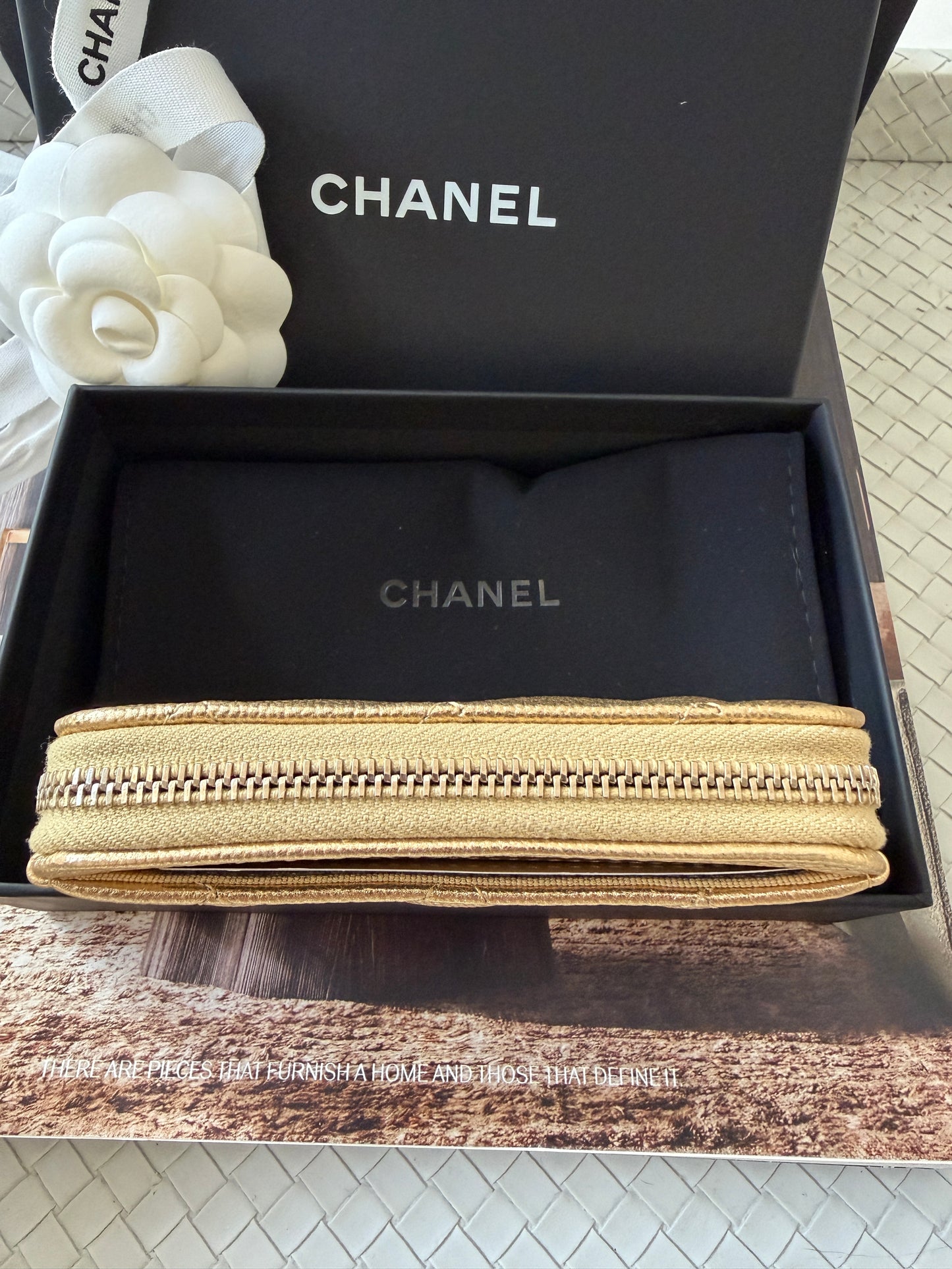 Chanel 26 Classic Zipped Zip Coin Purse Caviar Leather Gold Dore Metallic Wallet