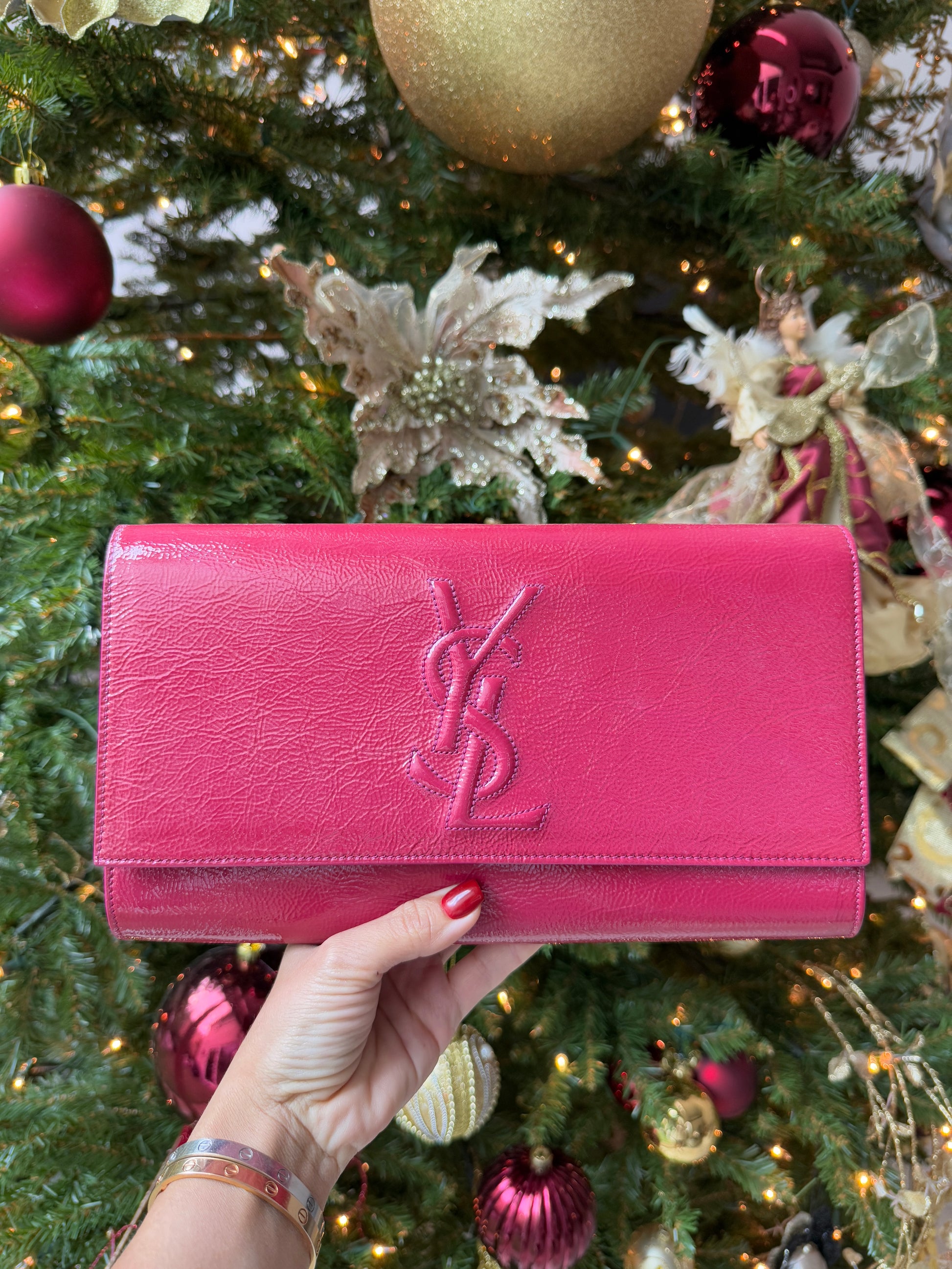 YSL Saint Laurent Patent Leather Large Sac Belle de Jour Fleur