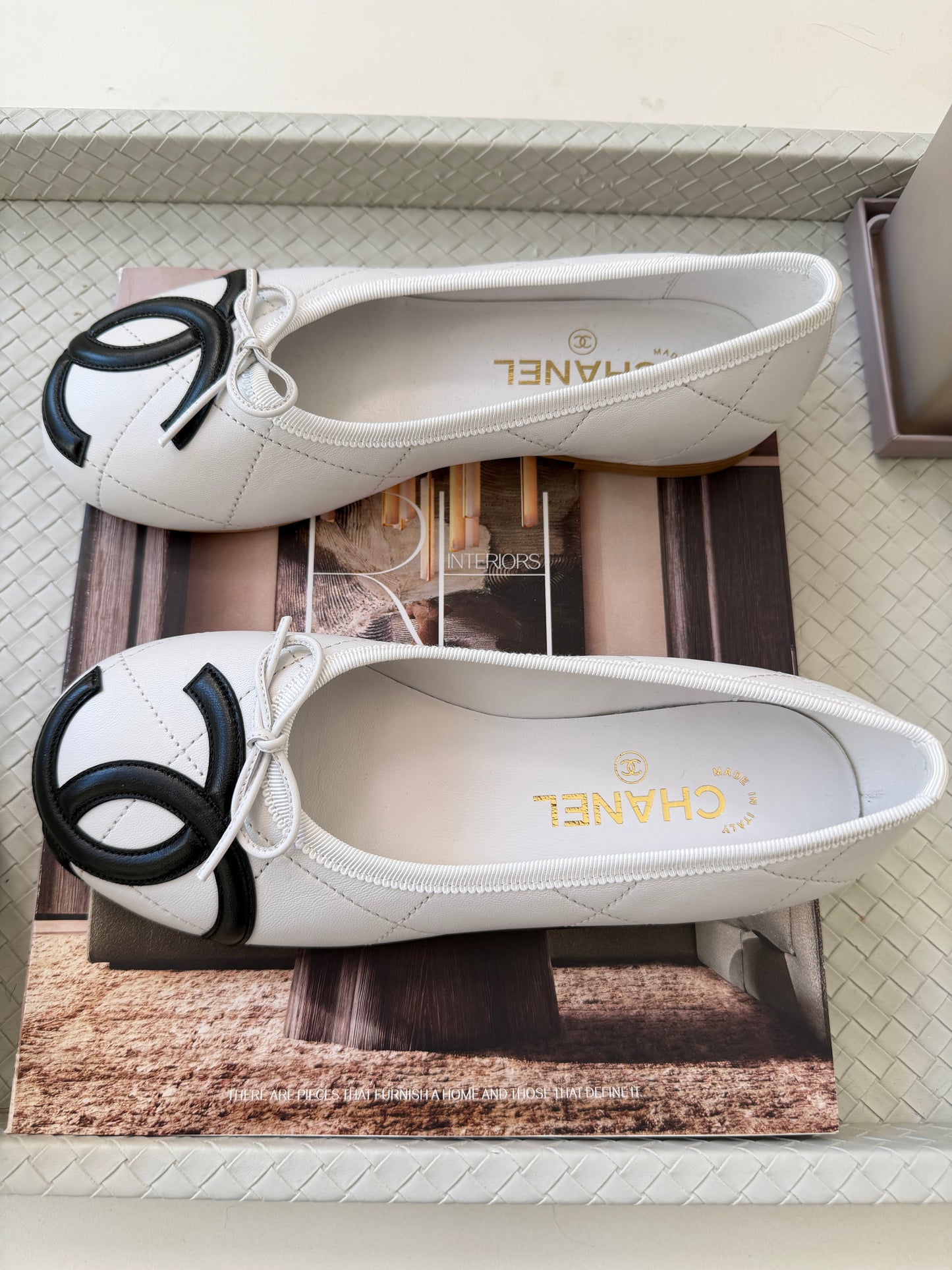Chanel Cambon 2026 Quilted CC Logo White Black Leather Ballet Ballerina Flats