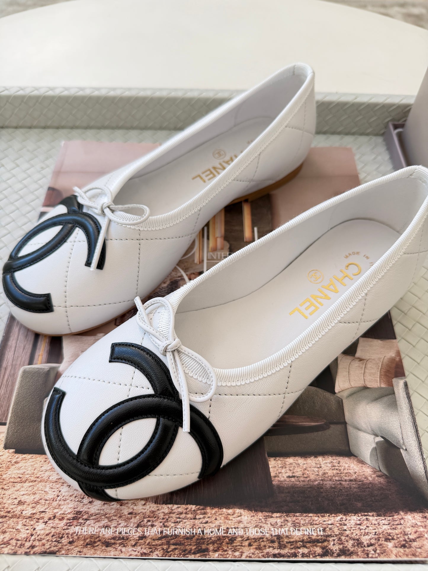 Chanel Cambon 2026 Quilted CC Logo White Black Leather Ballet Ballerina Flats