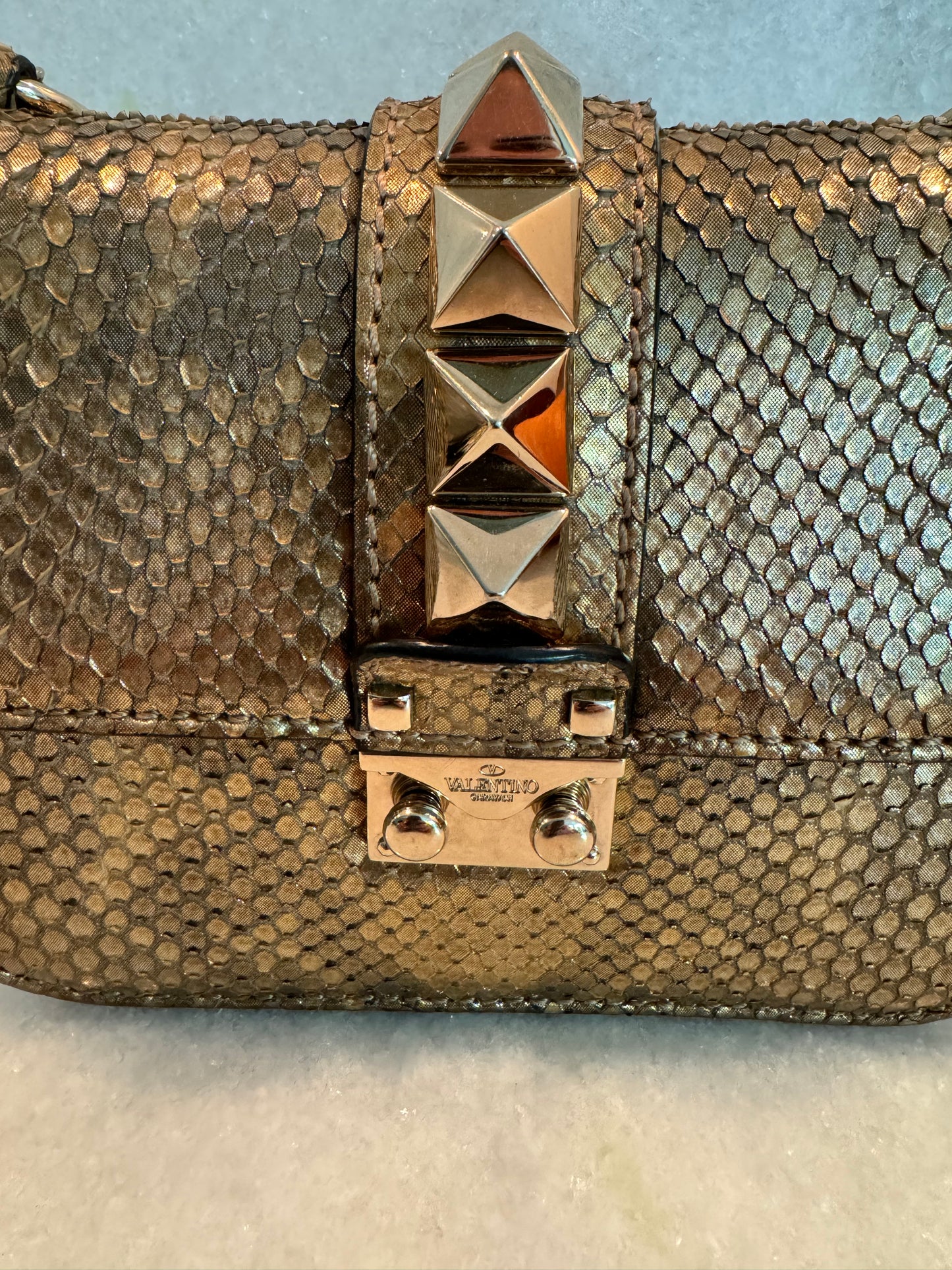 Valentino Garavani Rockstud Limited Edition Python Gold Cross Body Golden Bronze Bag Pre-Owned