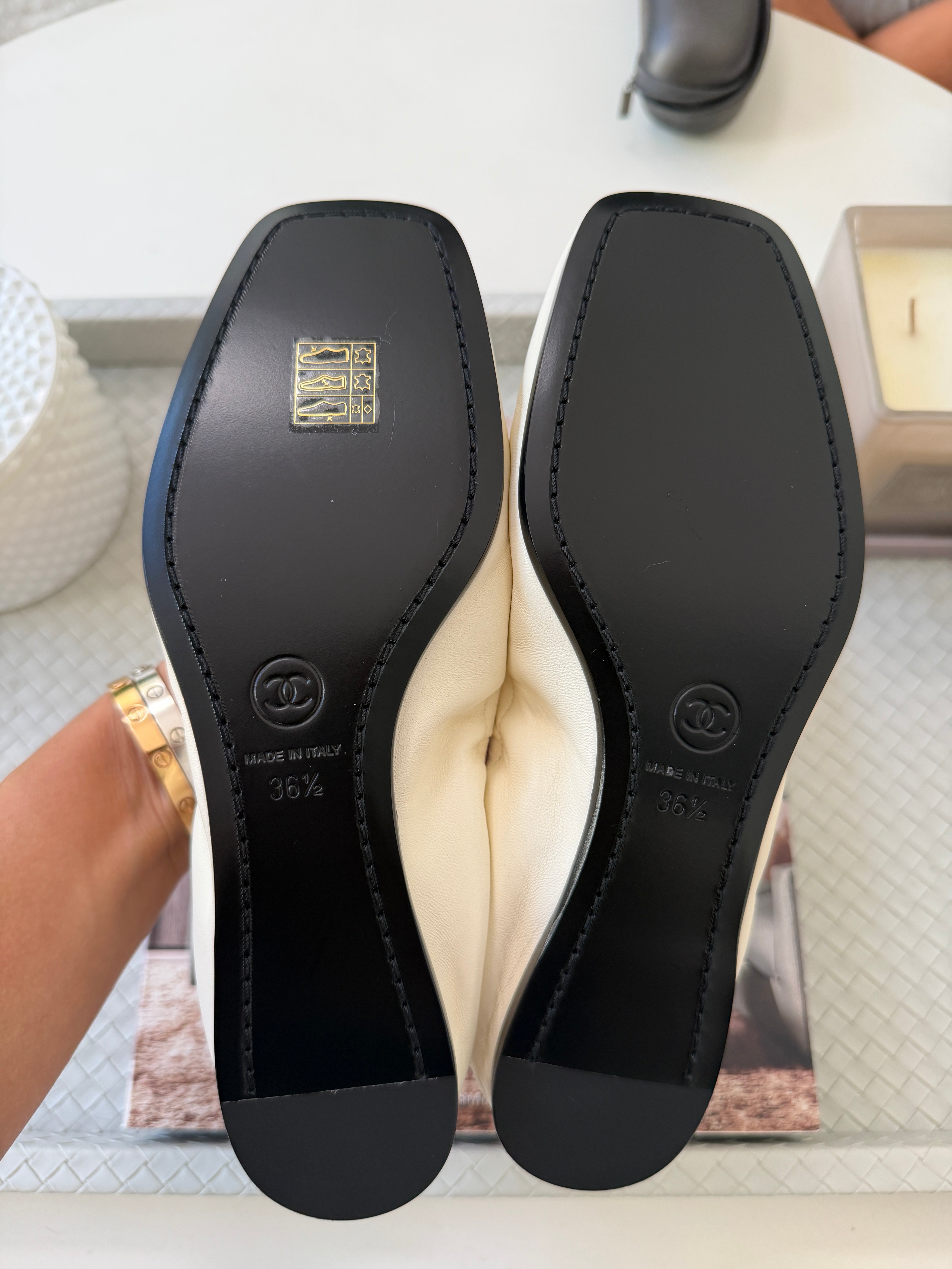 Chanel SS 26 Blazy Ivory Lambskin Square Toe CC Logo Turn-lock
