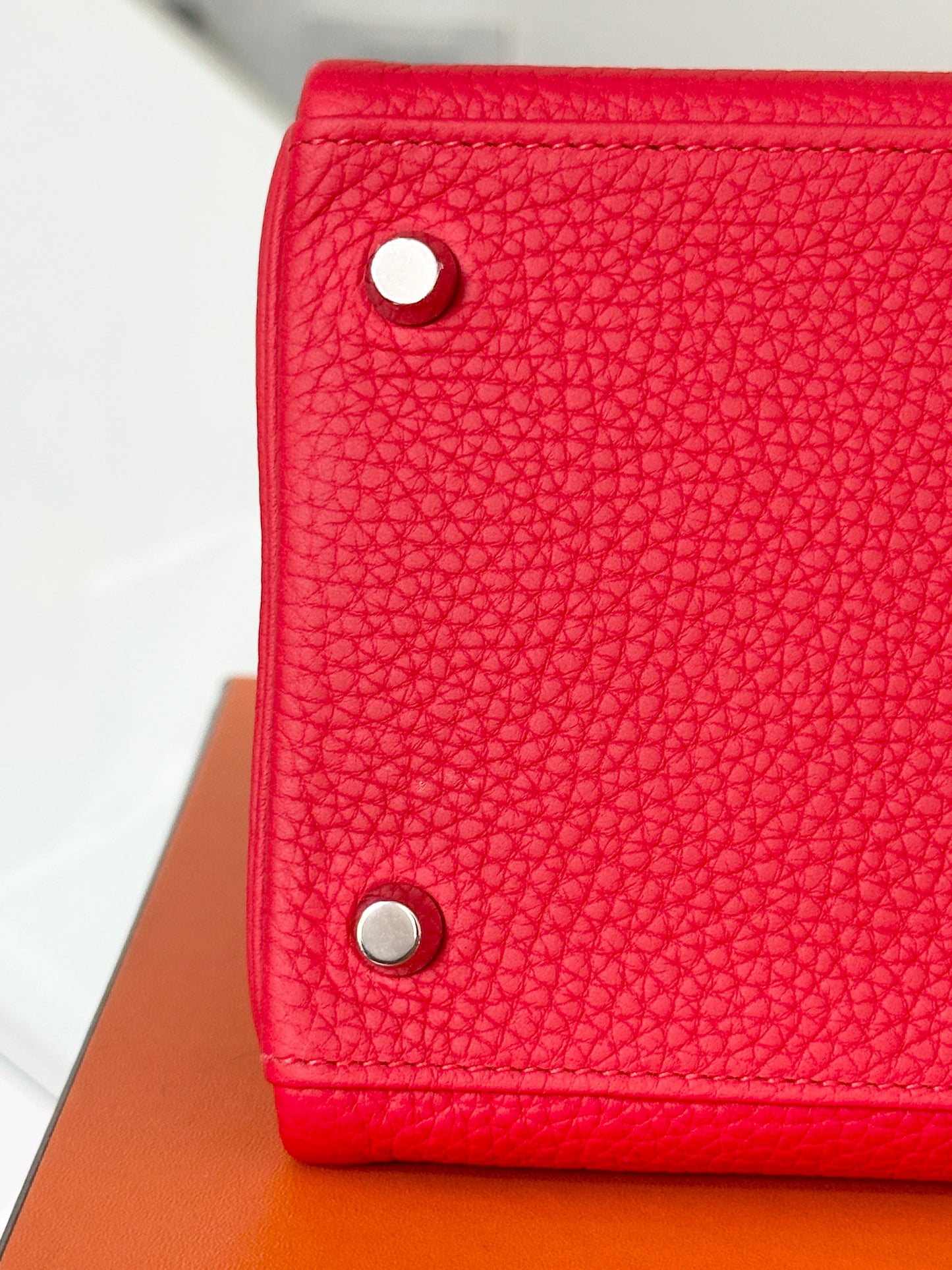 Hermes Kelly 35 Rouge Tomate Red Retourne Togo Leather Palladium Hardware PHW Bag Handbag