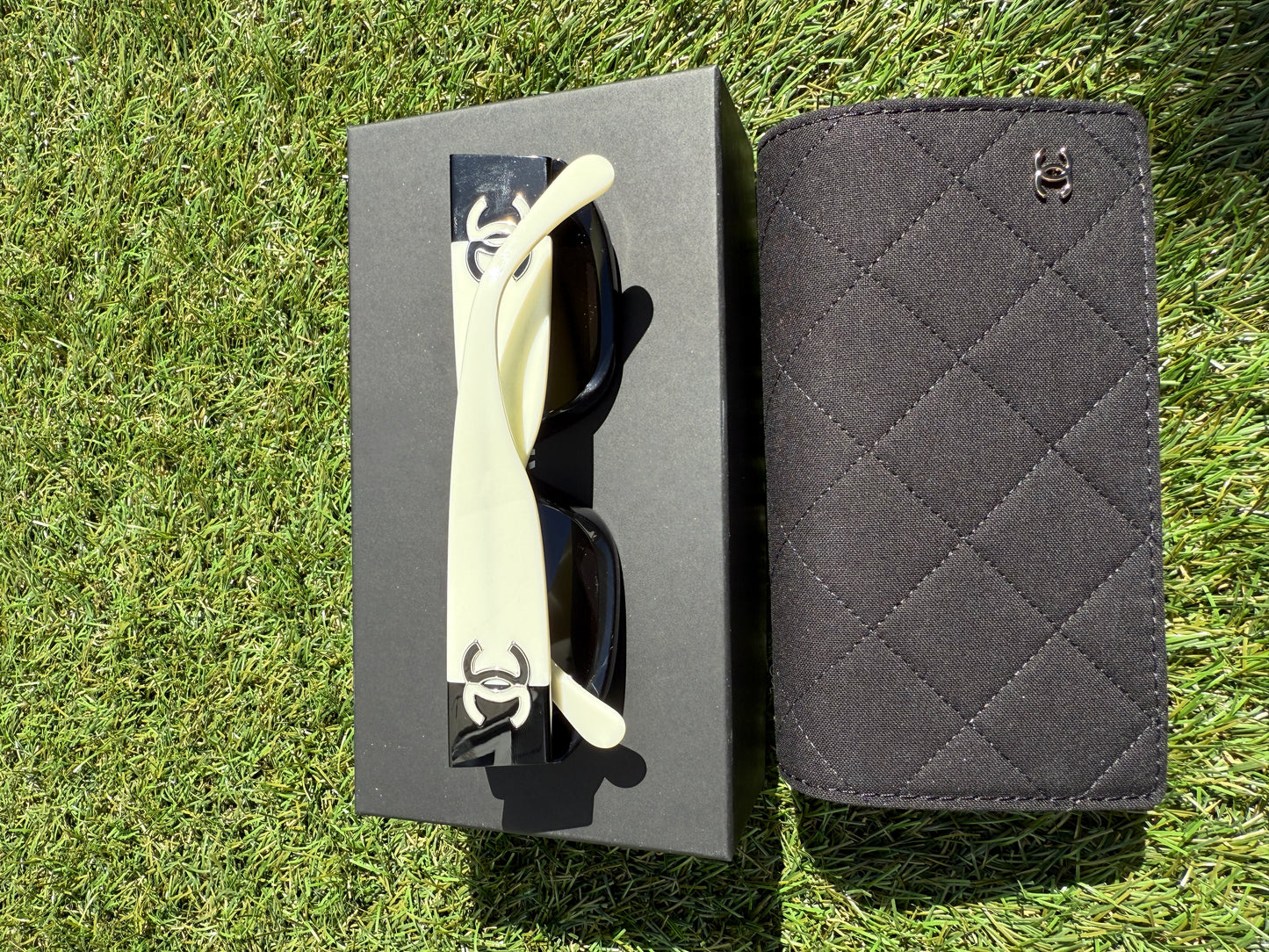 Chanel Polarized Rectangle Sunglasses Black White CC Logo CH5525 Acetate 52mm