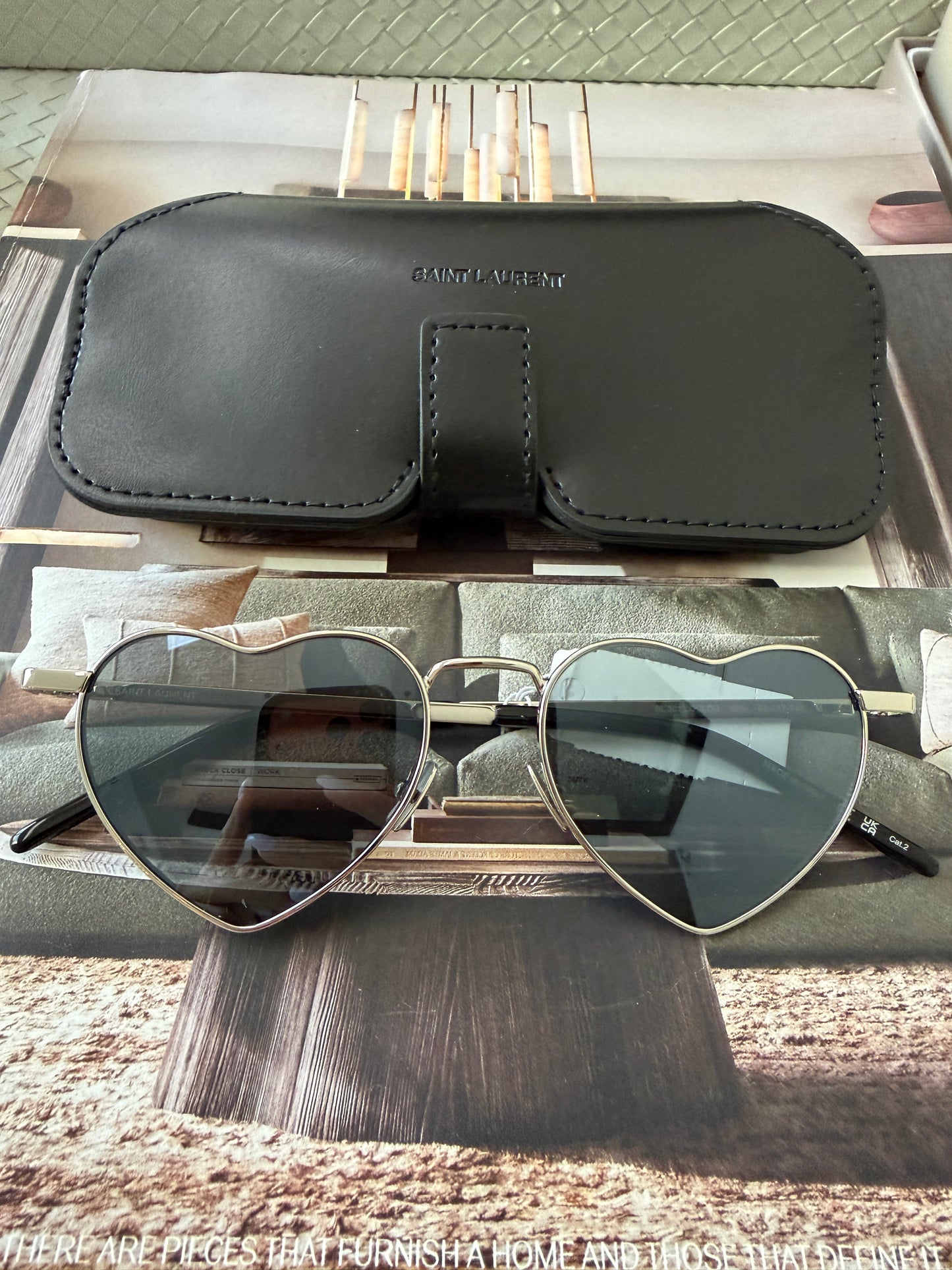 Saint Laurent Loulou SL 301 52mm Heart Shaped Hearts Silver Mirrored Sunglasses