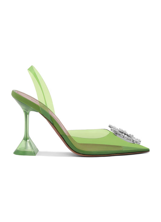 Amina Muaddi Begum Glass Jungle Green PVC Buckle Crystal Embellished Pumps Slingback Heel