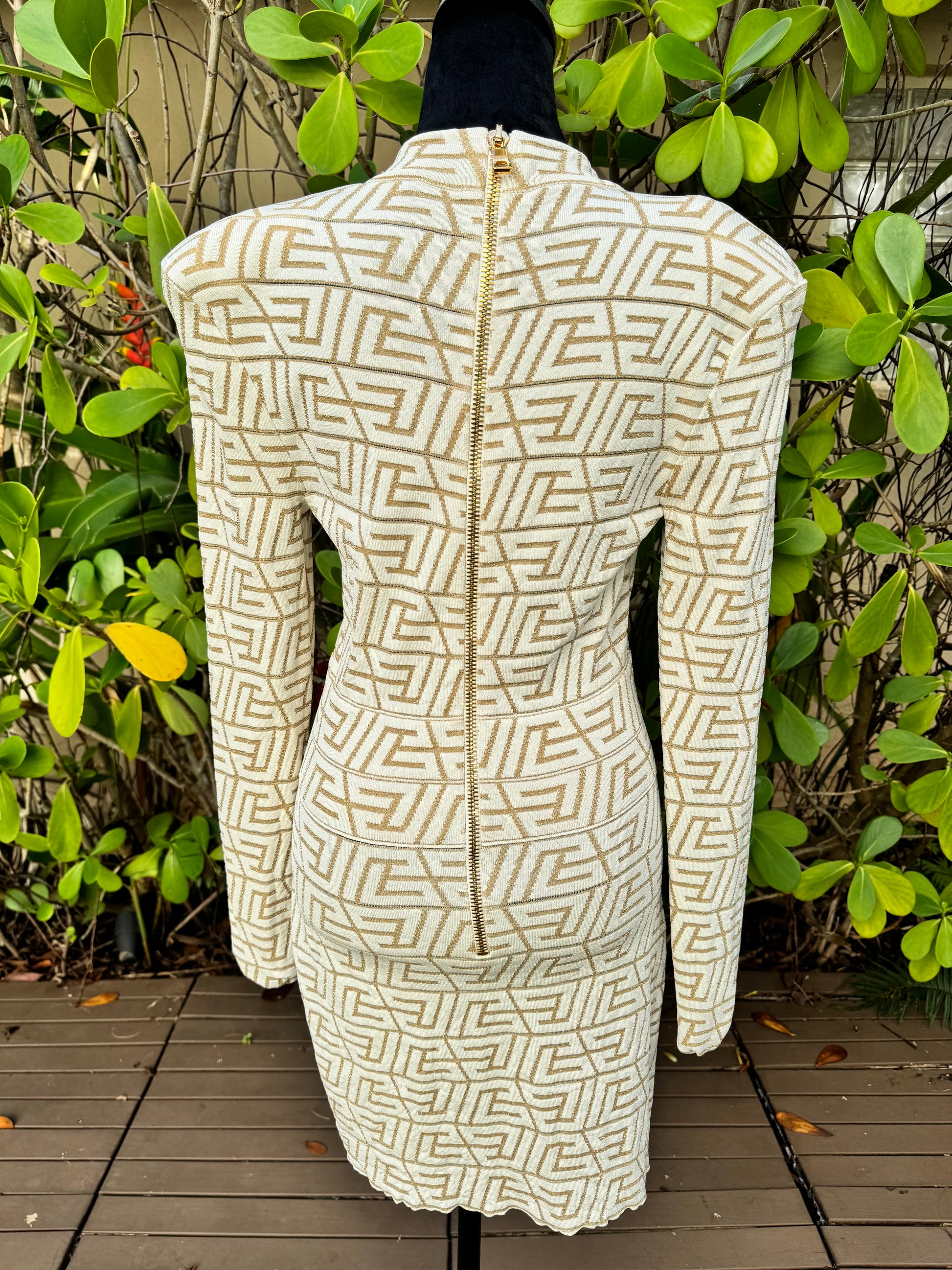 balmain white and gold dress Balmain Tartan knit flared short dress Luisa World