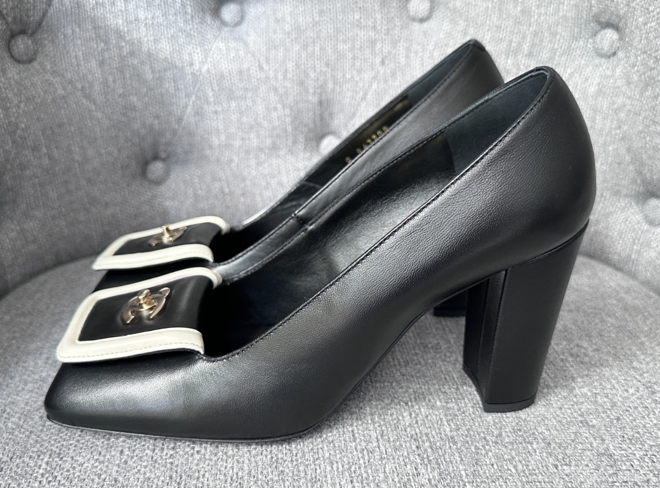 Chanel SS 26 Blazy Black Lambskin Square Toe CC Logo Turn-lock Pumps Heels