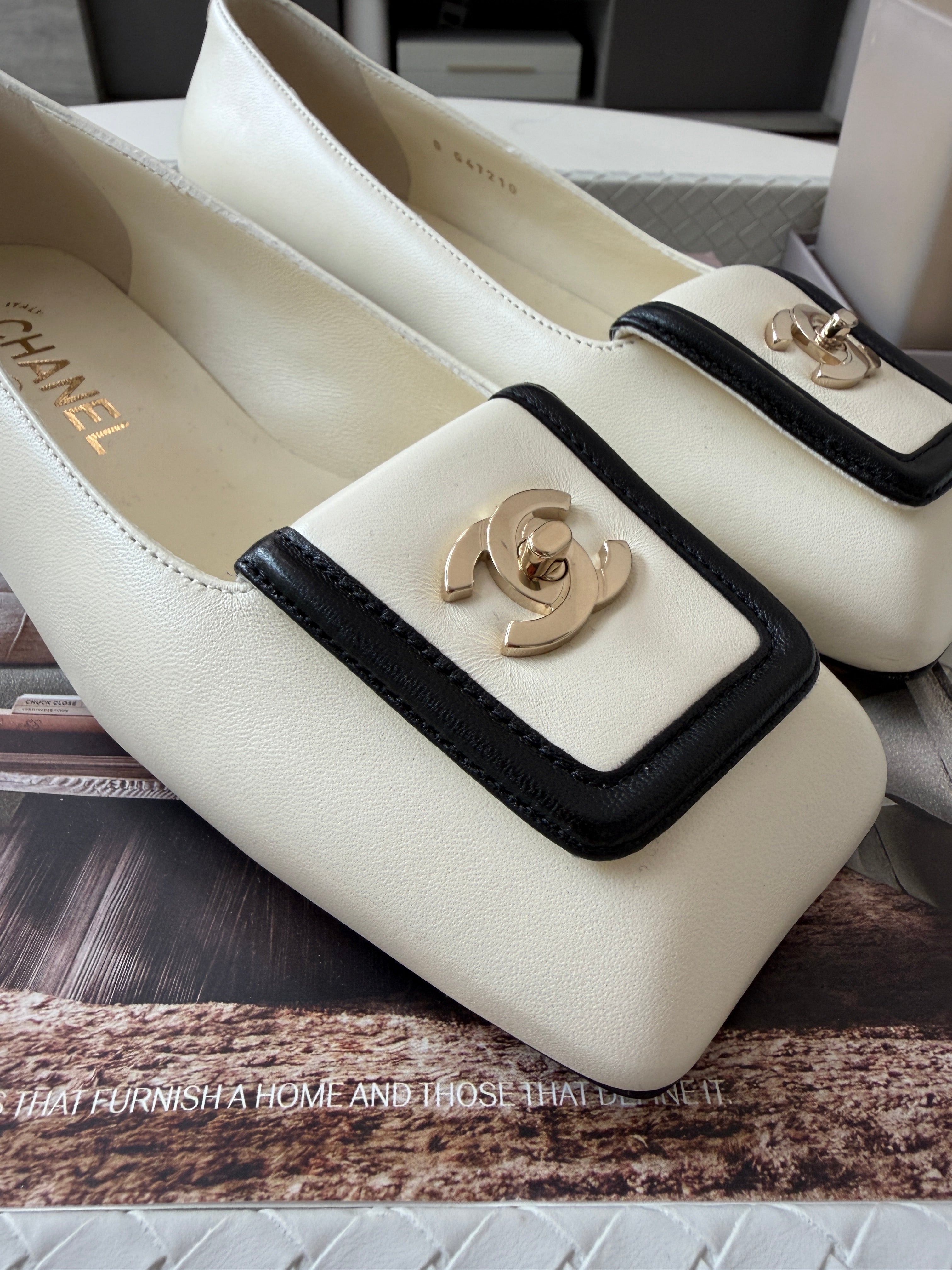 Chanel SS 26 Blazy Ivory Lambskin Square Toe CC Logo Turn-lock
