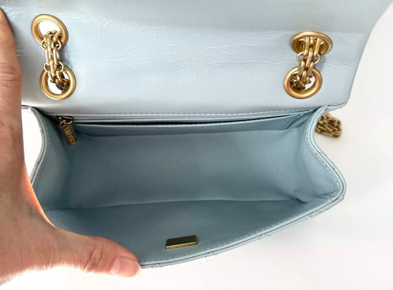 CHANEL MINI REISSUE 2.55 LIGHT BLUE CALFSKIN LEATHER BAG GHW