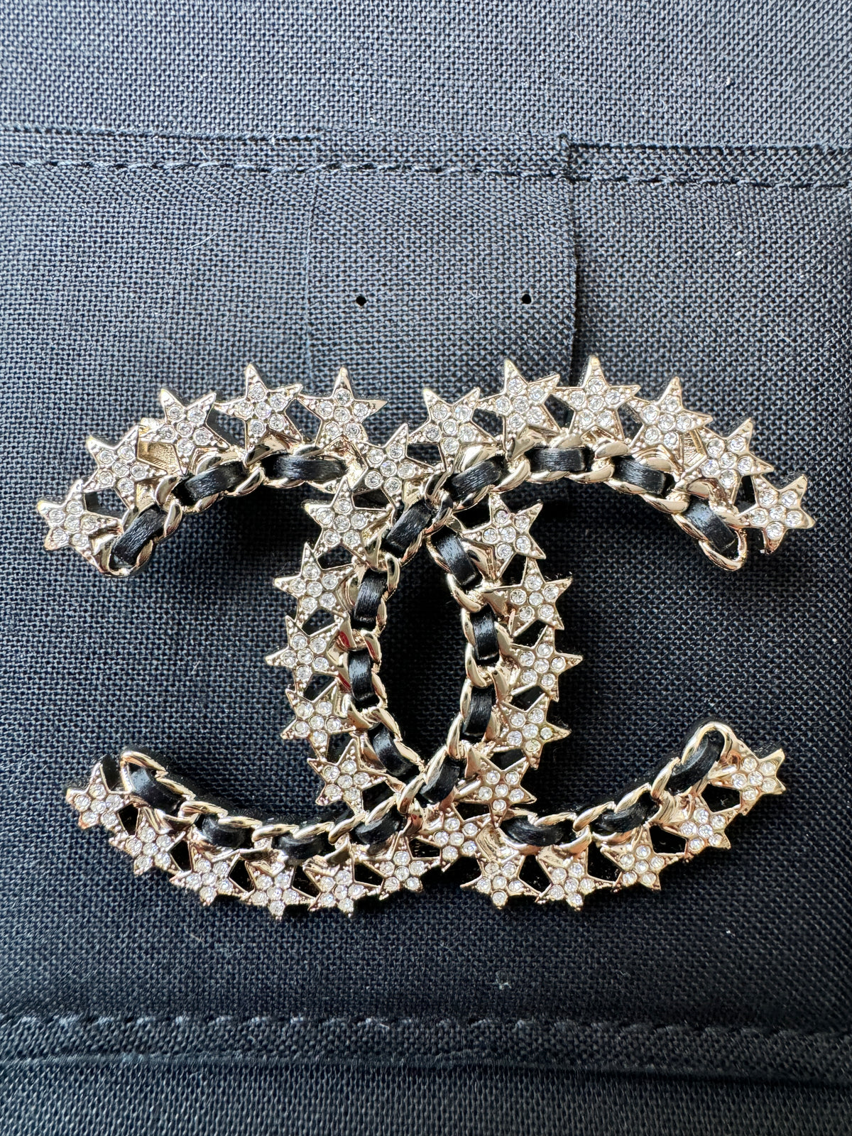 Auth Chanel Cc Logo Star Motif Brooch #293940C38B Chanel Ruthenium Crystal Star CC Brooch Blue 1736914  main image 4