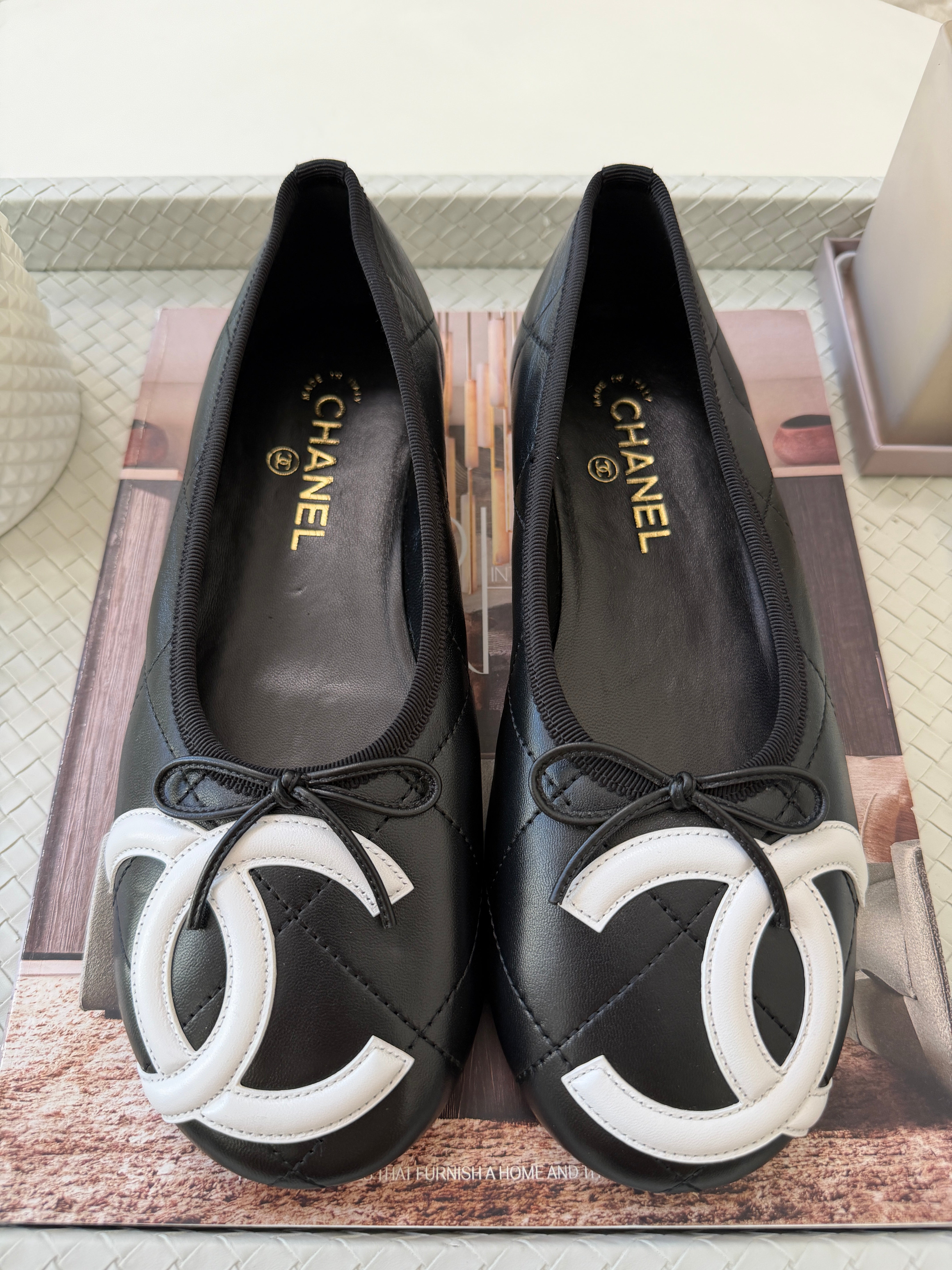 Chanel Cambon 2026 Coco Beach CC Logo Black Leather White Ballet