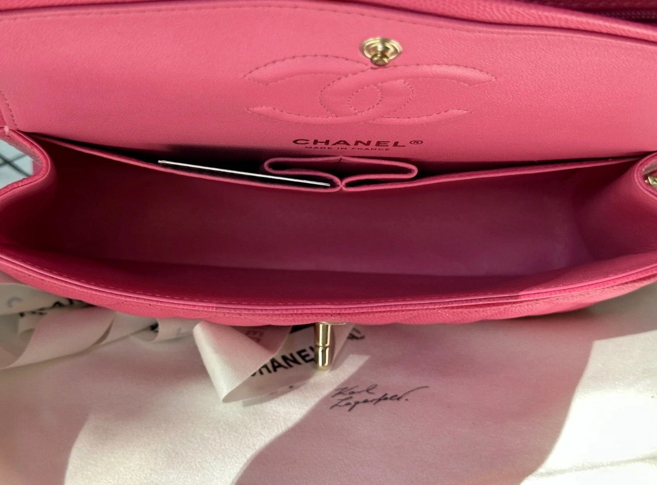 CHANEL PINK CAVIAR LEATHER SMALL CLASSIC DOUBLE FLAP BAG LIGHT GOLD HARDWARE