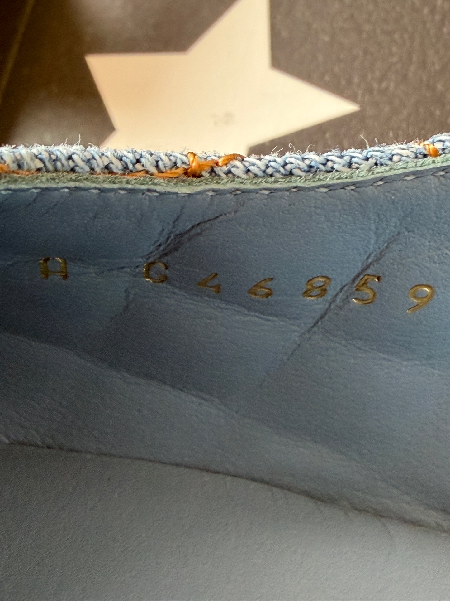 Chanel 26B CC Logo Light Blue Quilted Denim Jean Slingback Pumps Chunky 90mm Heel