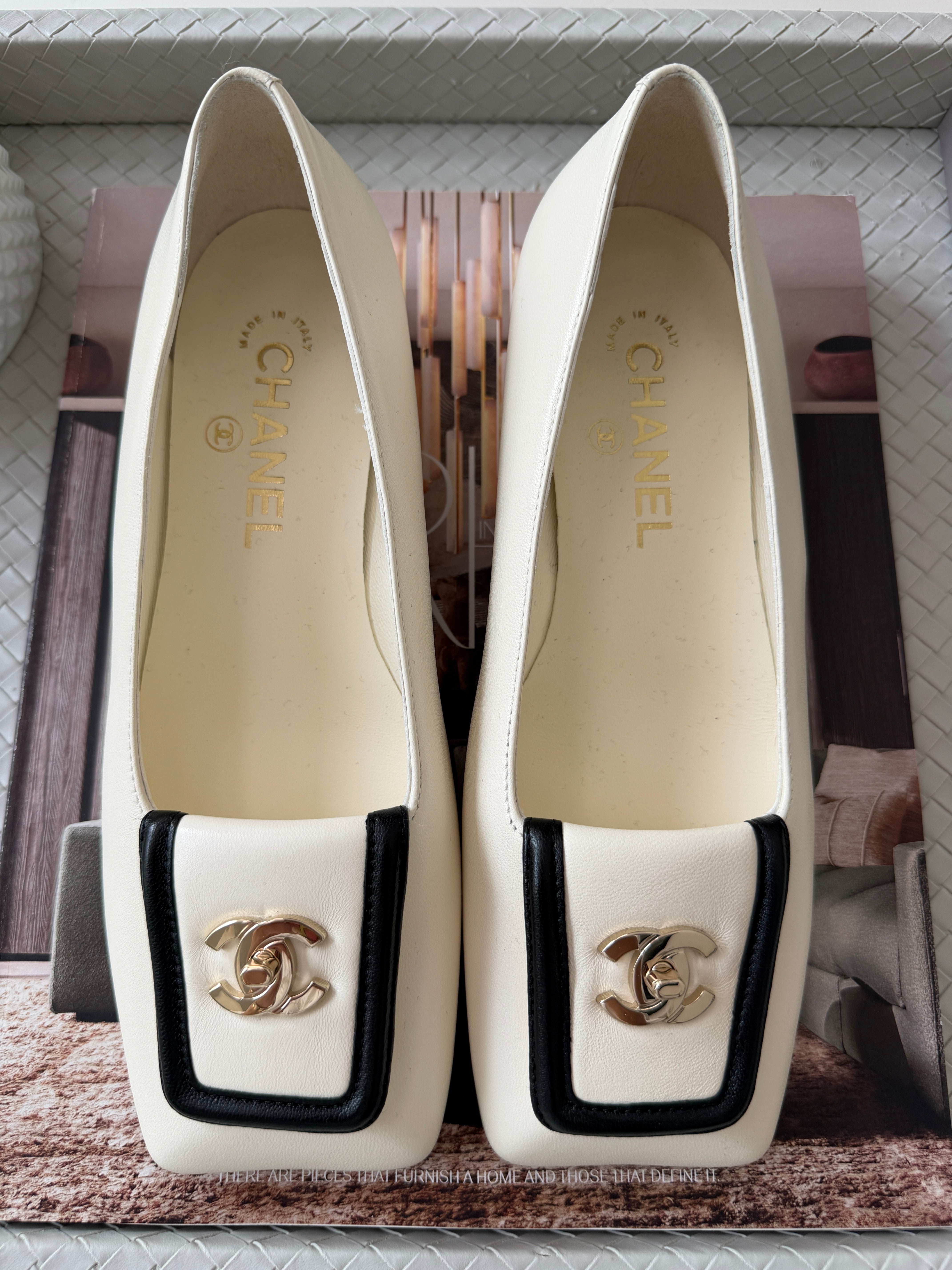 Chanel SS 26 Blazy Ivory Lambskin Square Toe CC Logo Turn-lock