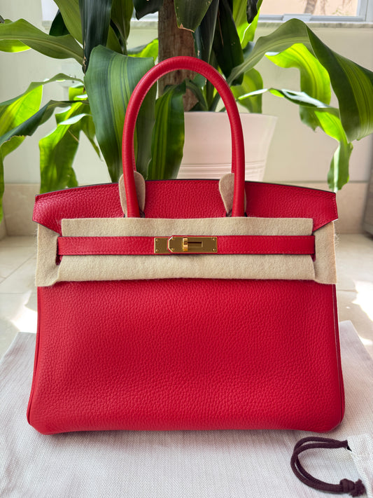 Hermès Birkin 30 Rouge Tomate Red Togo Leather GHW X Stamp Handbag Bag Pre-Owned