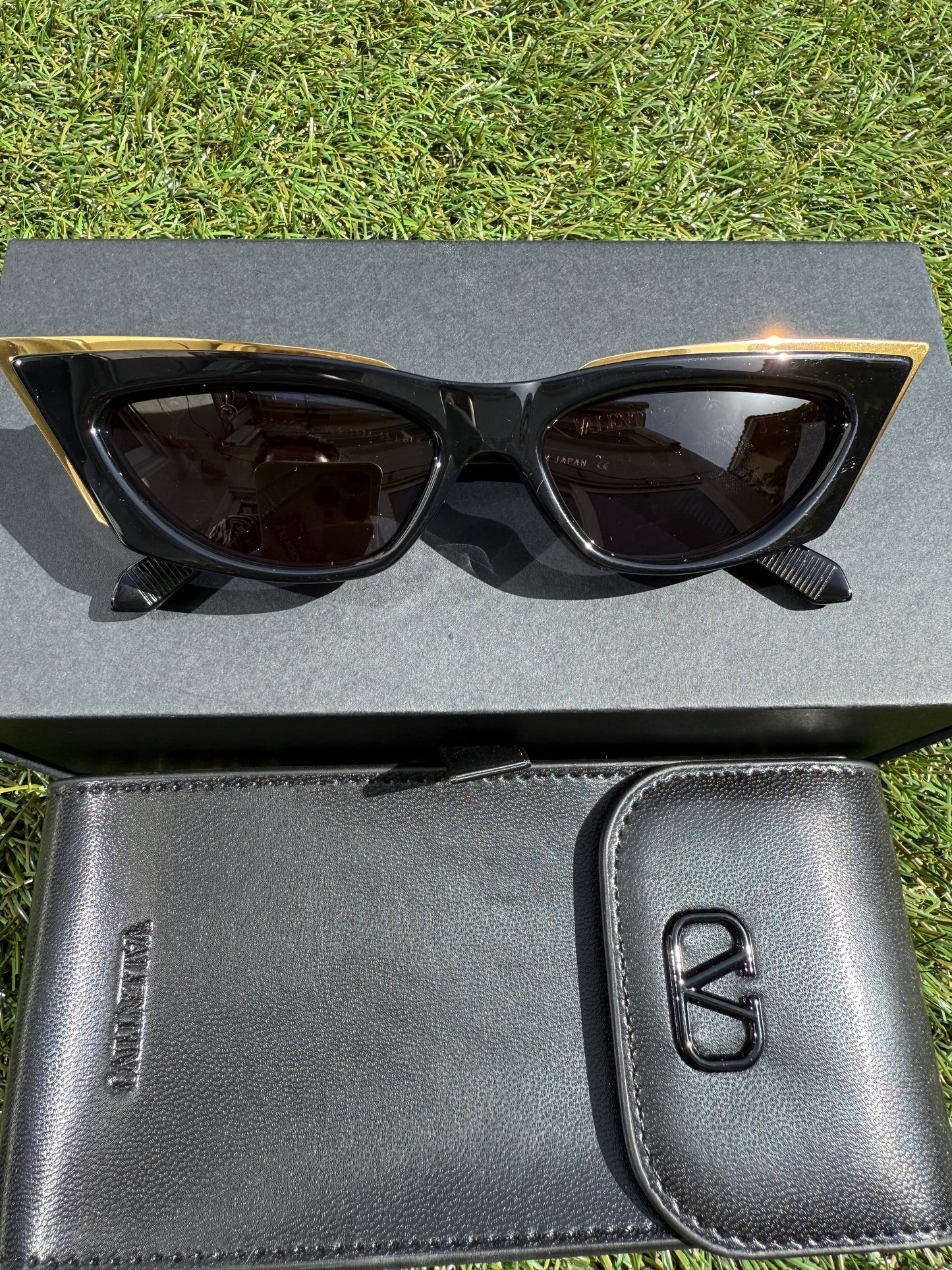 Valentino Garavani 5517 V-Goldcut I VLS 113A Gold Black Frame Acetate & Titanium Cat Eye Sunglasses