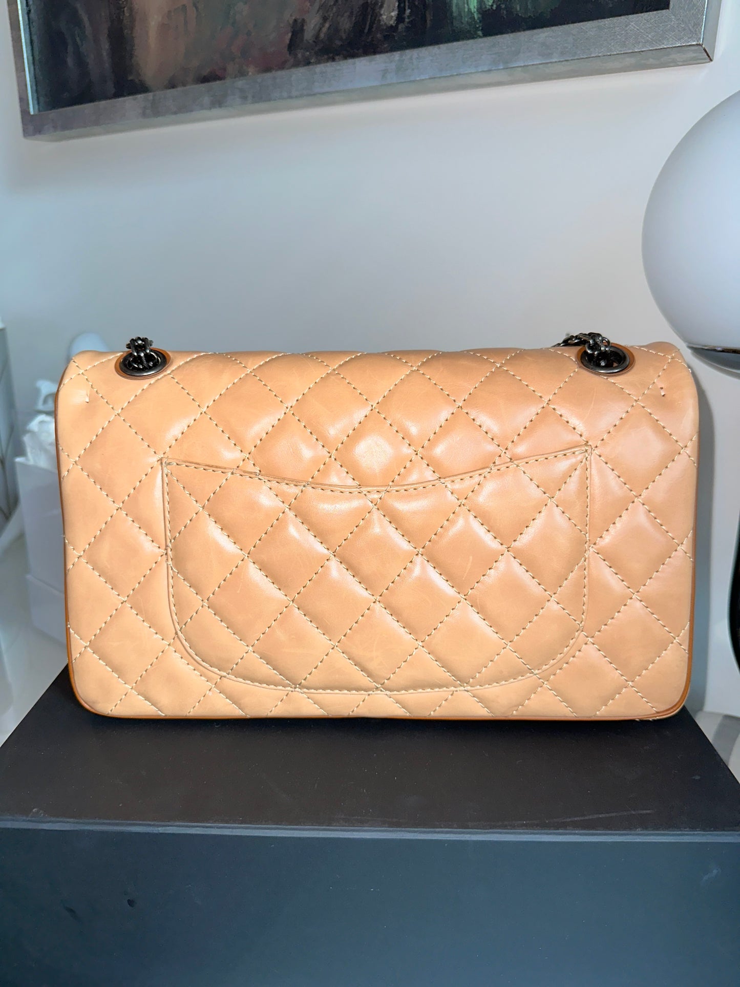 Chanel Reissue 226 Medium Double Flap Beige Two Tone Lambskin Quilted Handbag Bag Pre-Owned