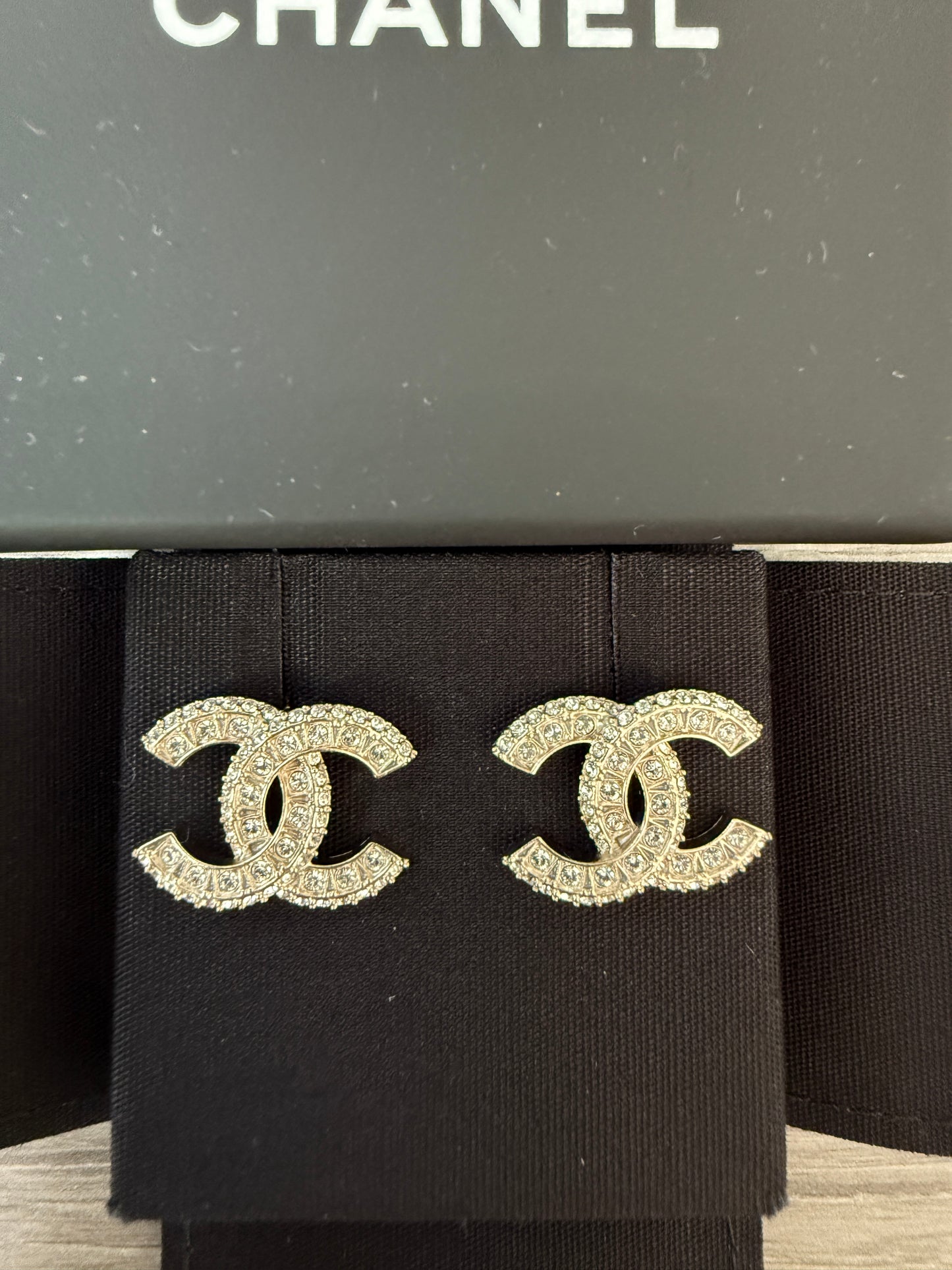 Chanel 25V REV Gold Tone Crystal Strass CC Logo Classic Stud Studded  Earrings