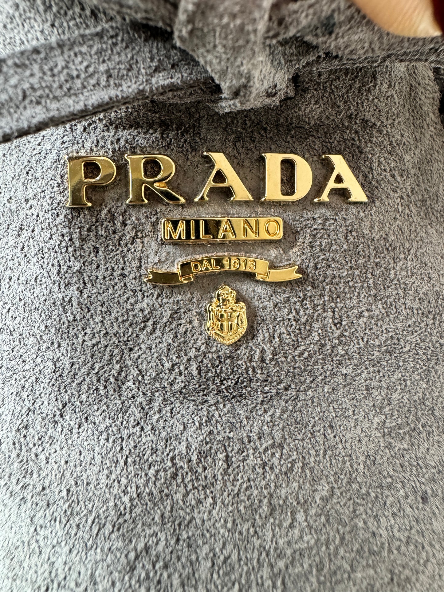 Prada Gray Ghiaia Suede Bow Gold Logo Drivers Driving Loafers
