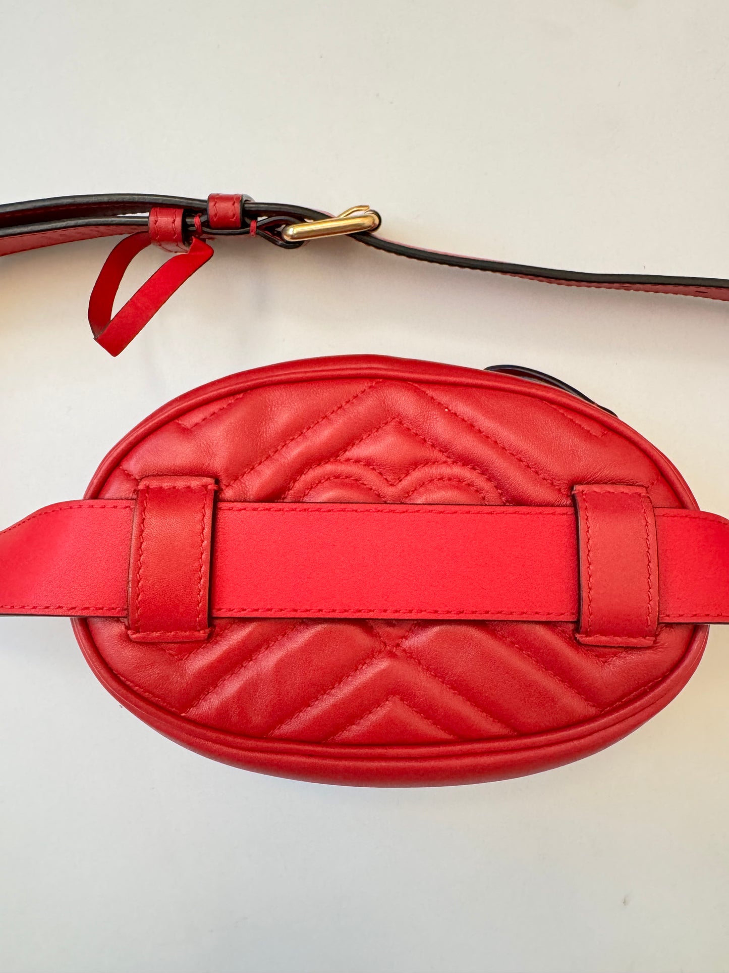 Gucci Marmont Red Leather GG Logo Belt Bag Pouch Pre-Owned