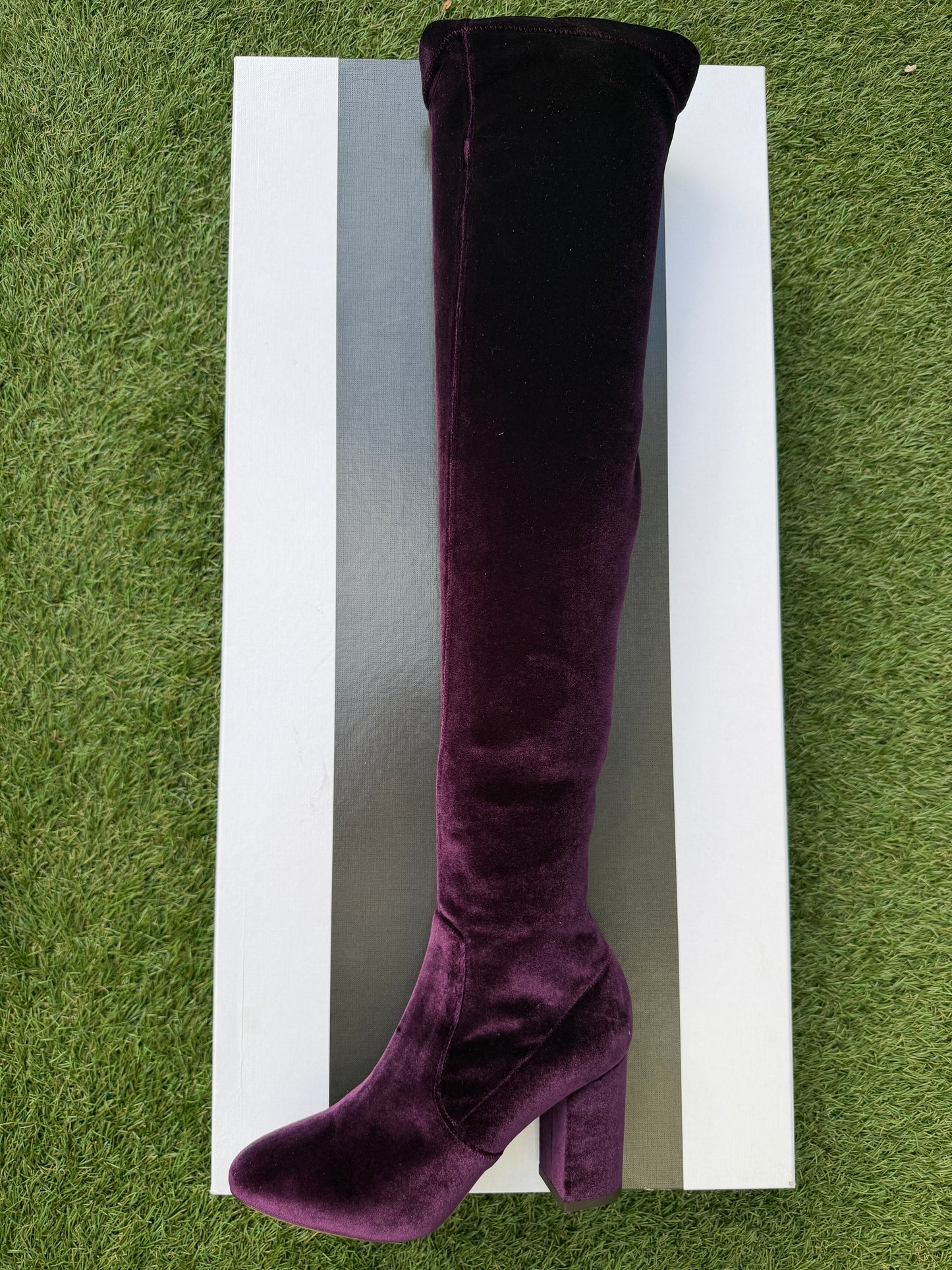 AQUAZZURA VELVET 85 THIGH HIGH  PURPLE SO ME ZIP OVER KNEE BOOT BOOTS
