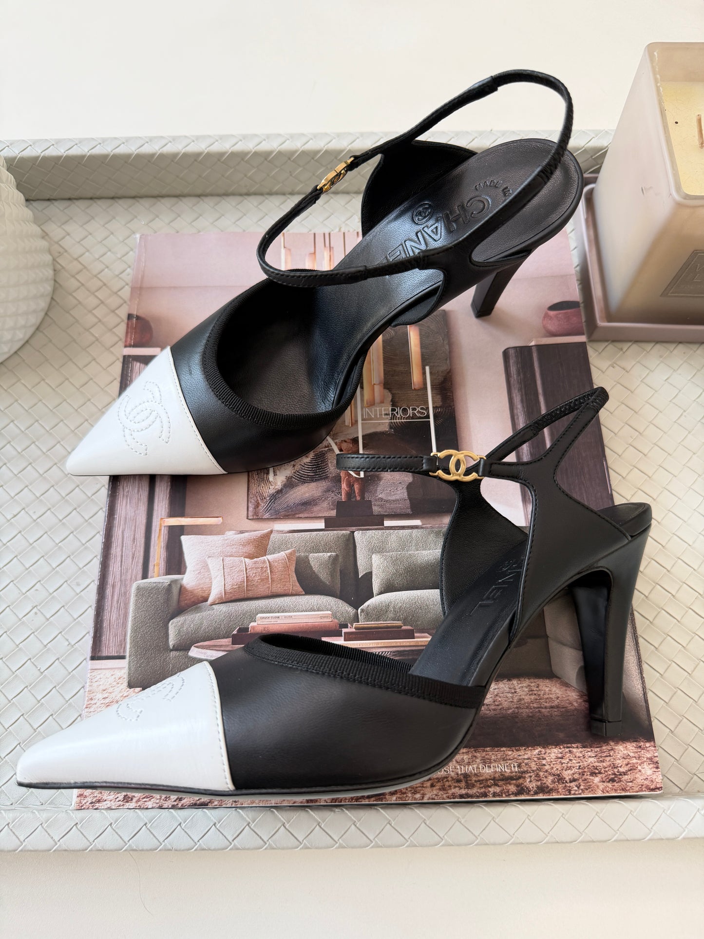 CHANEL SS 2026 BLAZY BLACK WHITE TOE LEATHER CC LOGO HEELS SHOES PUMPS SLINGBACKS