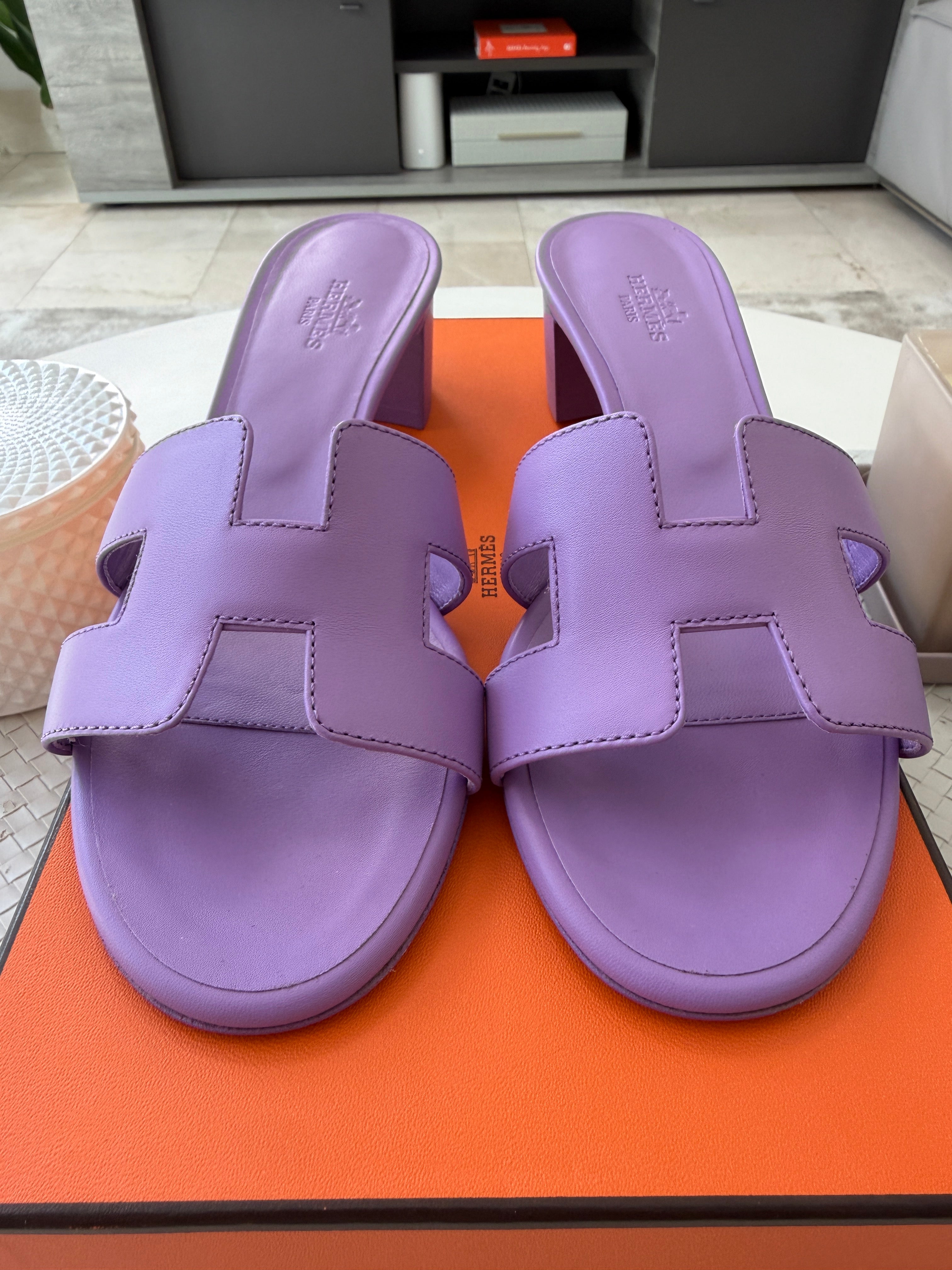 HERMES H OASIS VIOLET PARME SANDALS MULE FLIP FLOPS SHOES SLIDES