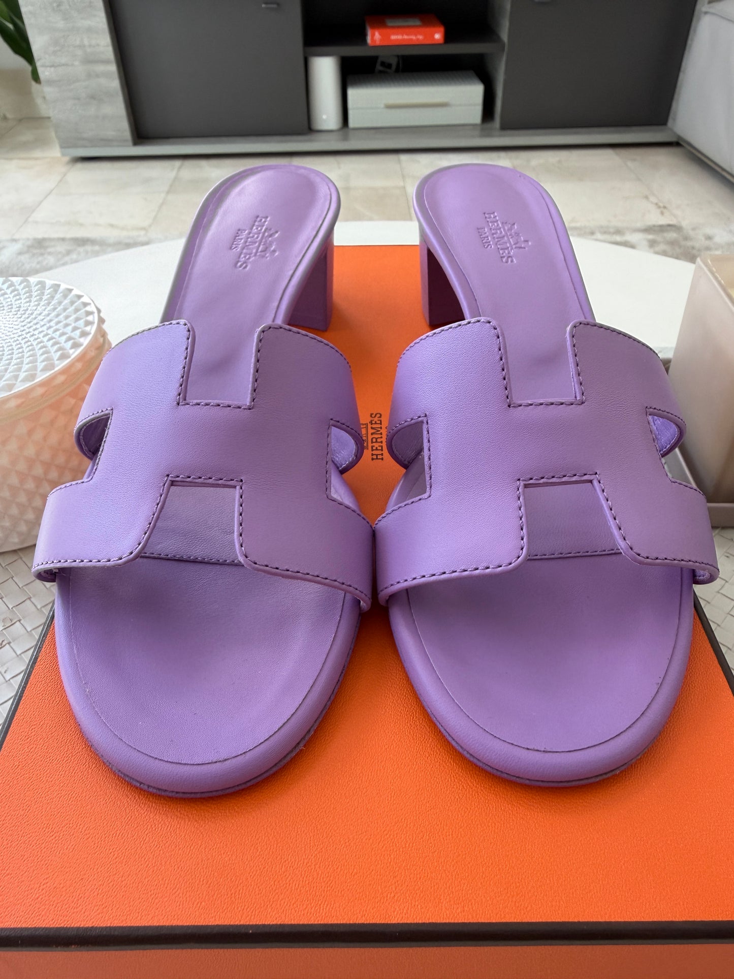 HERMES H OASIS VIOLET PARME SANDALS MULE FLIP FLOPS SHOES SLIDES