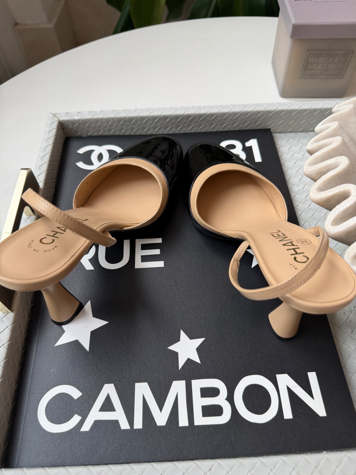 Chanel SS26 Beige Black Lambskin Patent Calfskin Leather Classic Slingbacks Pumps Heels