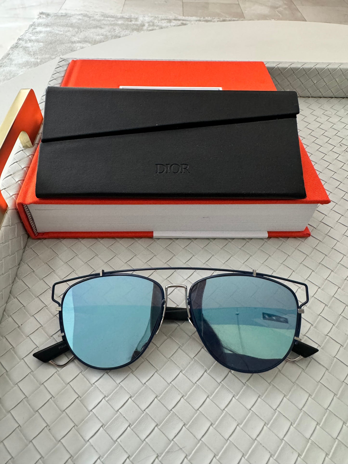 Christian Dior CD Technologic PQU/A4 Navy  Blue Mirrored Pilot Sunglasses Pre-Owned
