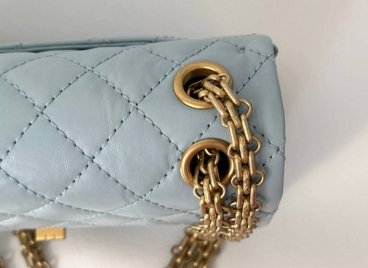 CHANEL MINI REISSUE 2.55 LIGHT BLUE CALFSKIN LEATHER BAG GHW