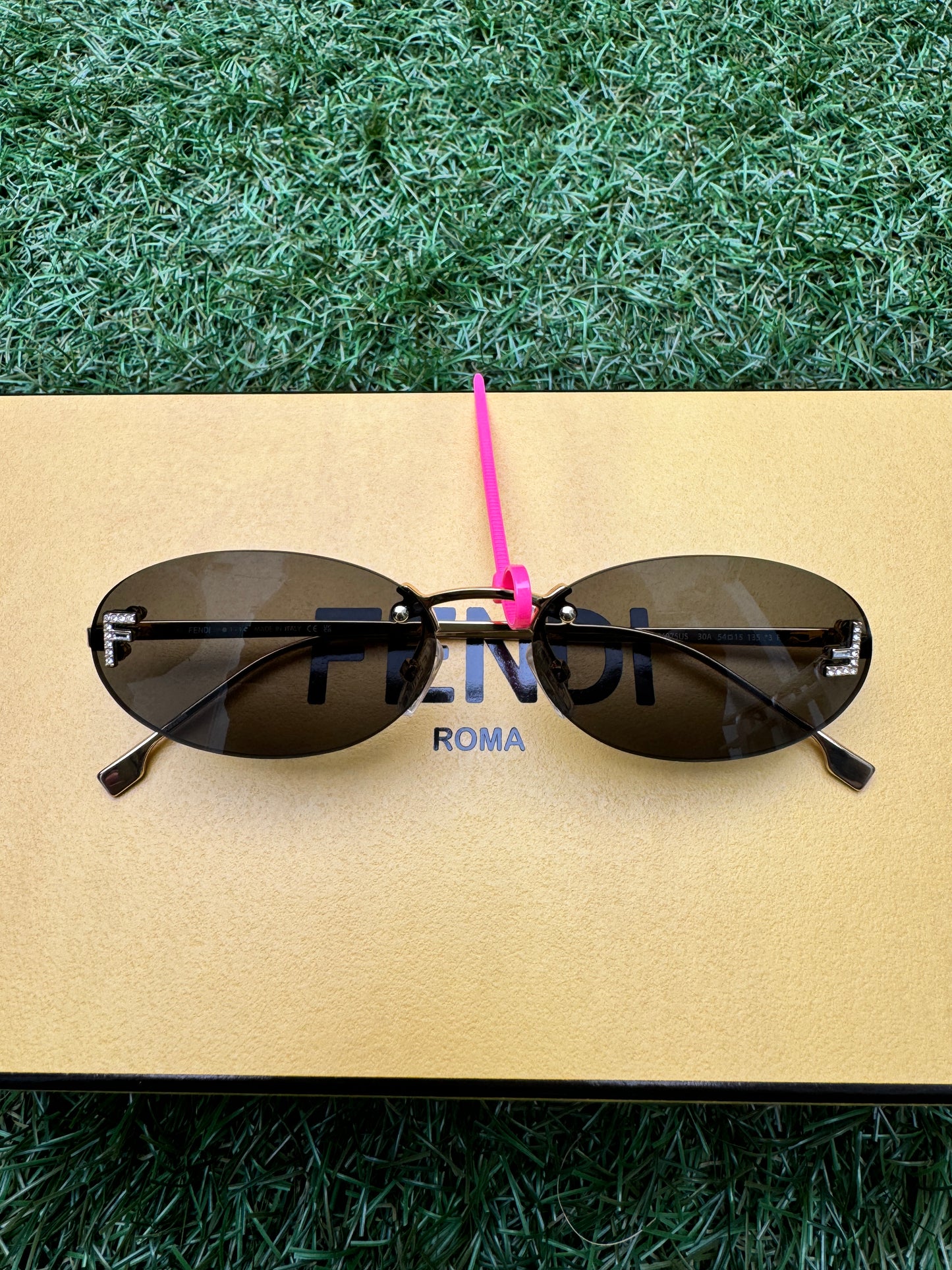 Fendi First Crystal F Logo Gold Oval Golden Gray FE4075US Sunglasses