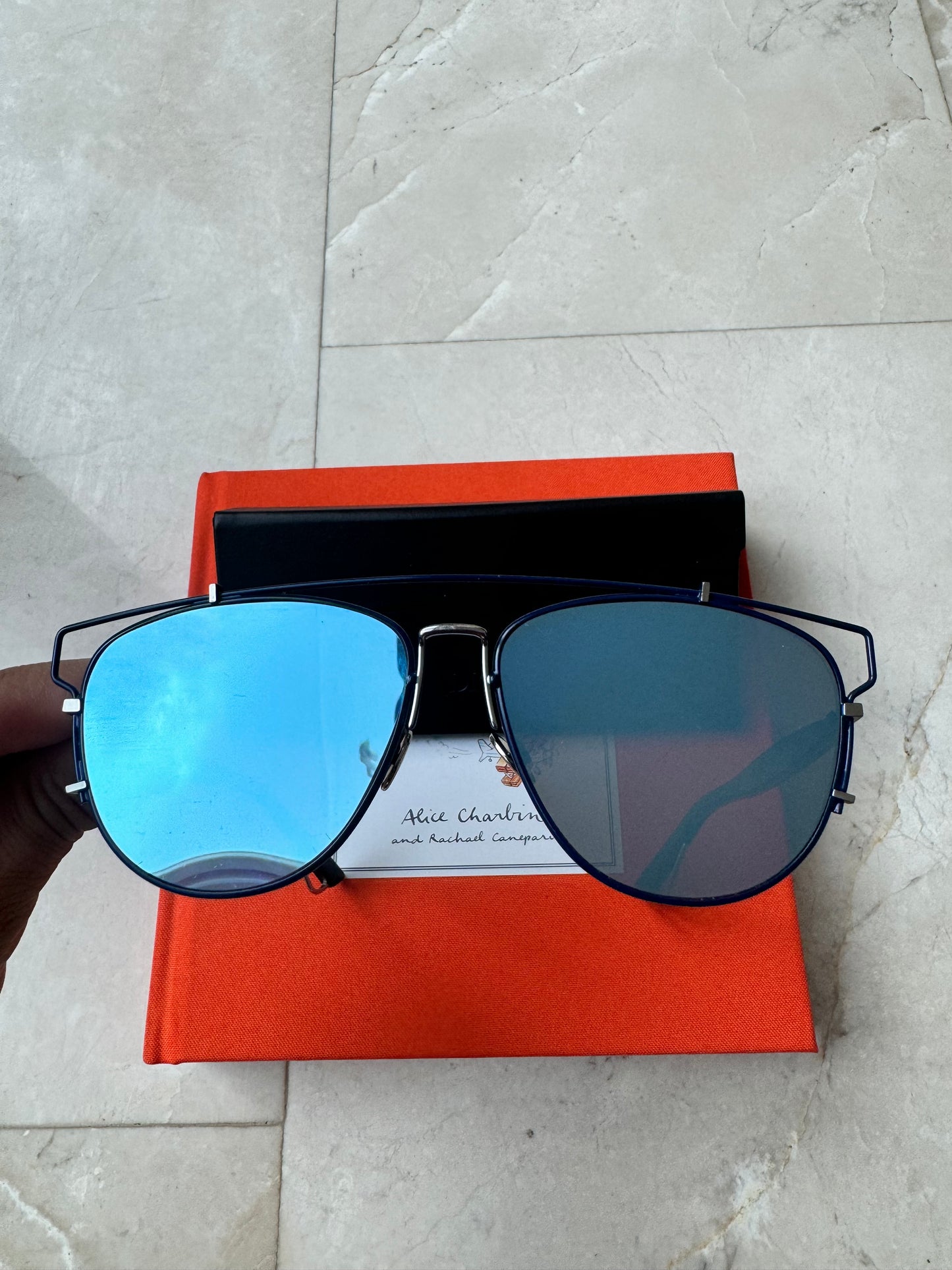 Christian Dior CD Technologic PQU/A4 Navy  Blue Mirrored Pilot Sunglasses Pre-Owned