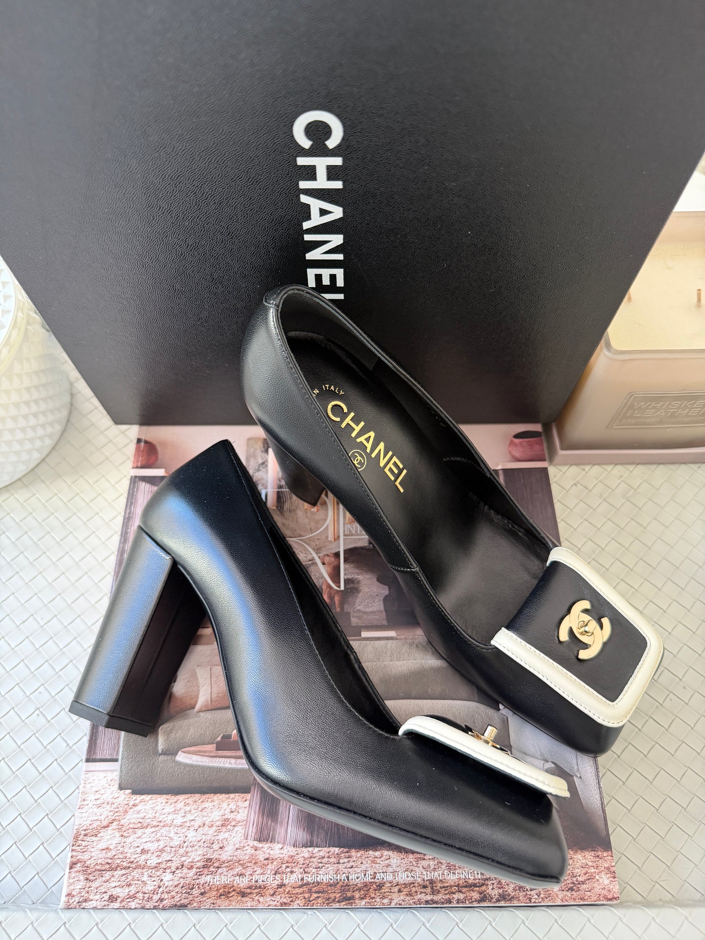 Chanel SS 26 Blazy Black Lambskin Square Toe CC Logo Turn-lock Pumps Heels