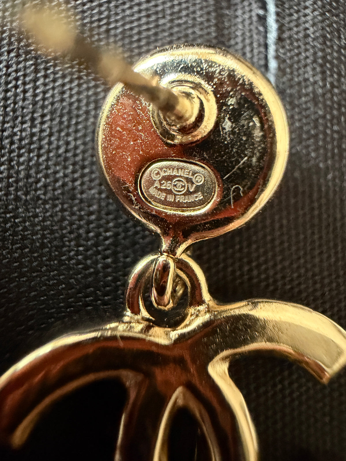 Chanel 26V CC Logo Black Metal Resin Gold Tone Stud White Pearl  Earrings Small