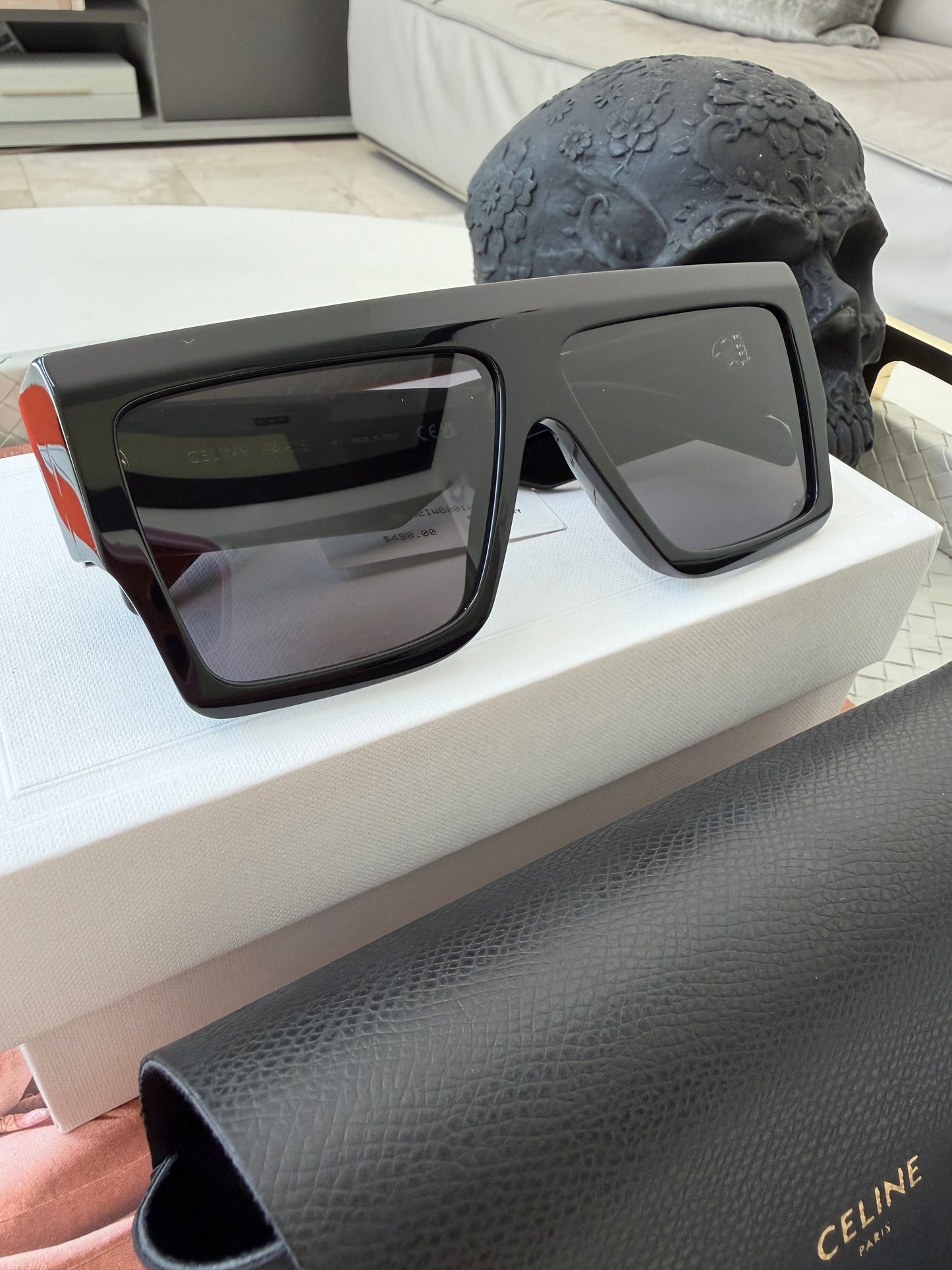 CELINE ICONIC BOLD 3 DOTS 60MM BLACK SMOKE FLAT TOP SQUARE SUNGLASSES