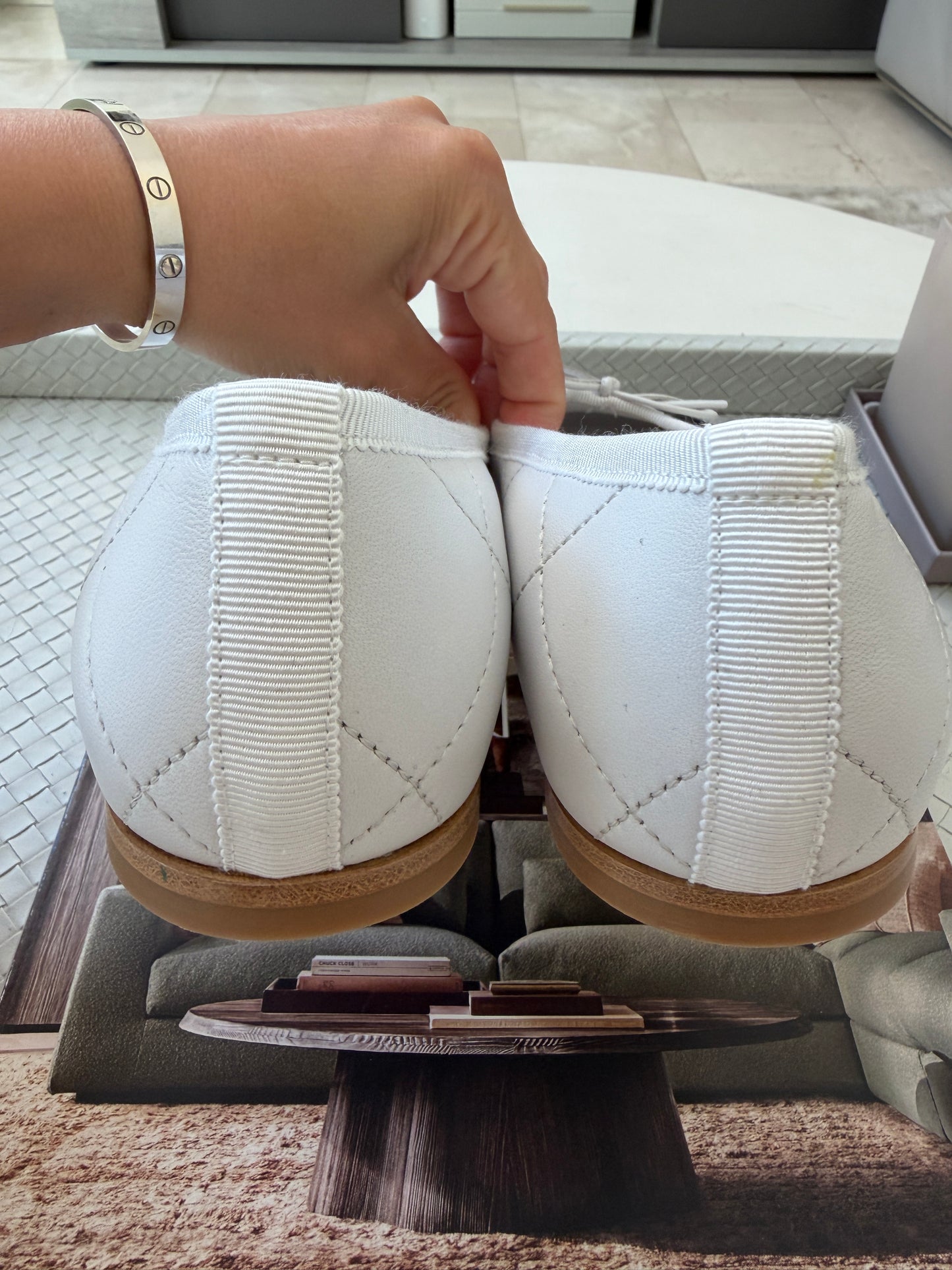 Chanel Cambon 2026 Quilted CC Logo White Black Leather Ballet Ballerina Flats
