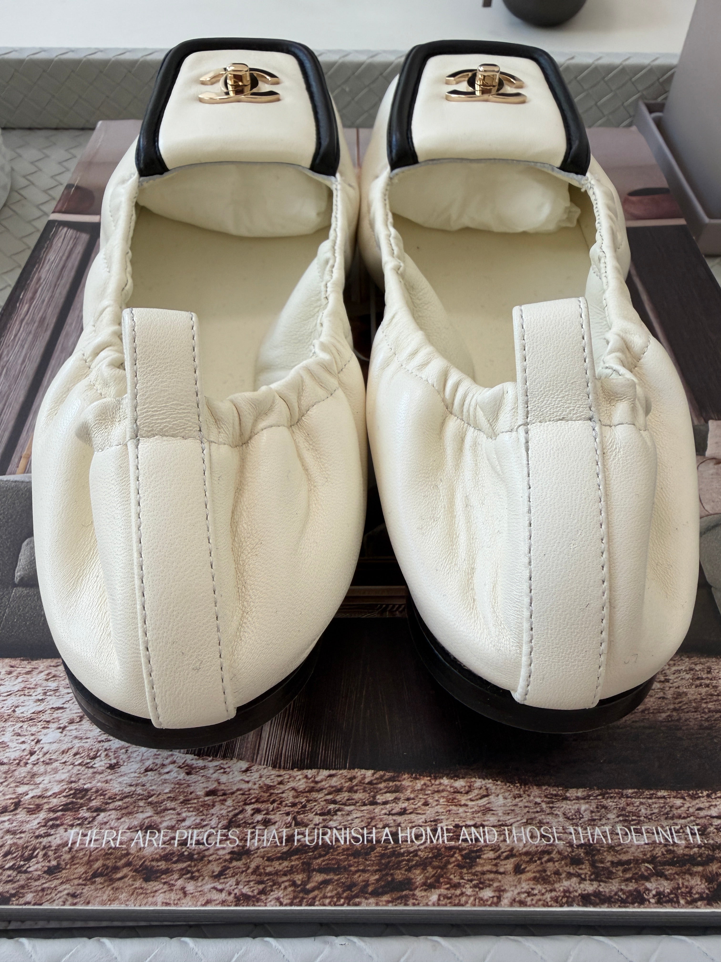 Chanel SS 26 Blazy Ivory Lambskin Square Toe CC Logo Turn-lock